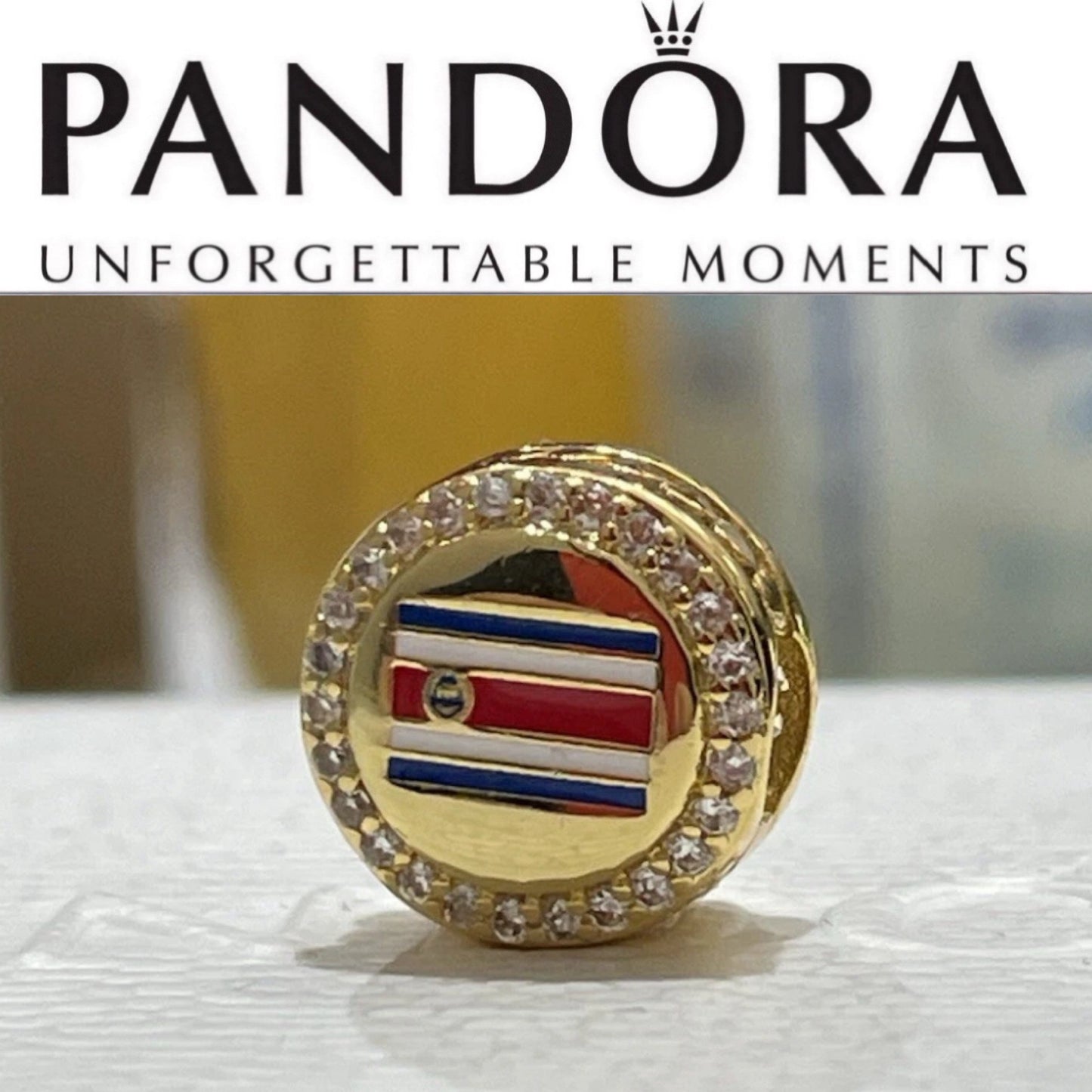 Pandora Costa Rica Country Flag Exclusive Gold Shine Travel Signet Charm
