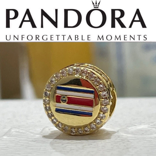 Pandora Costa Rica Country Flag Exclusive Gold Shine Travel Signet Charm