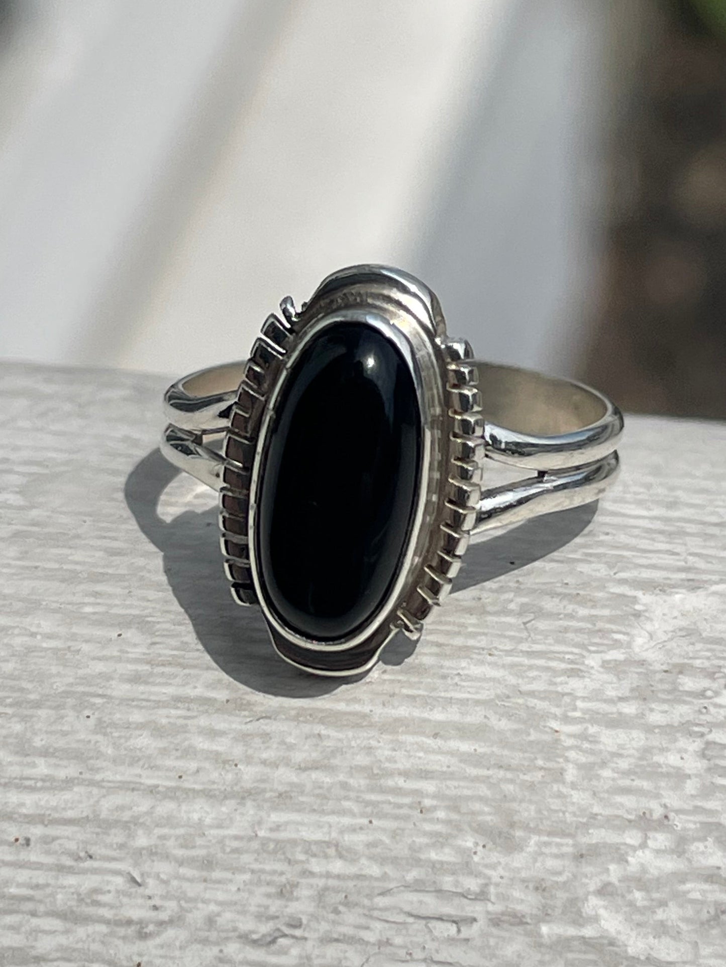 925 Sterling Silver Oval Black Onyx Bezel Set Solitaire Ring Size 7