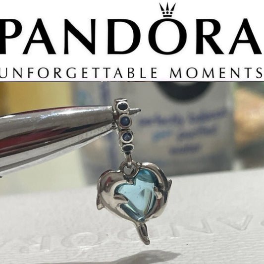 Pandora Blue Murano Glass Dolphins Dangle Charm 925 Sterling Silver #793924C01