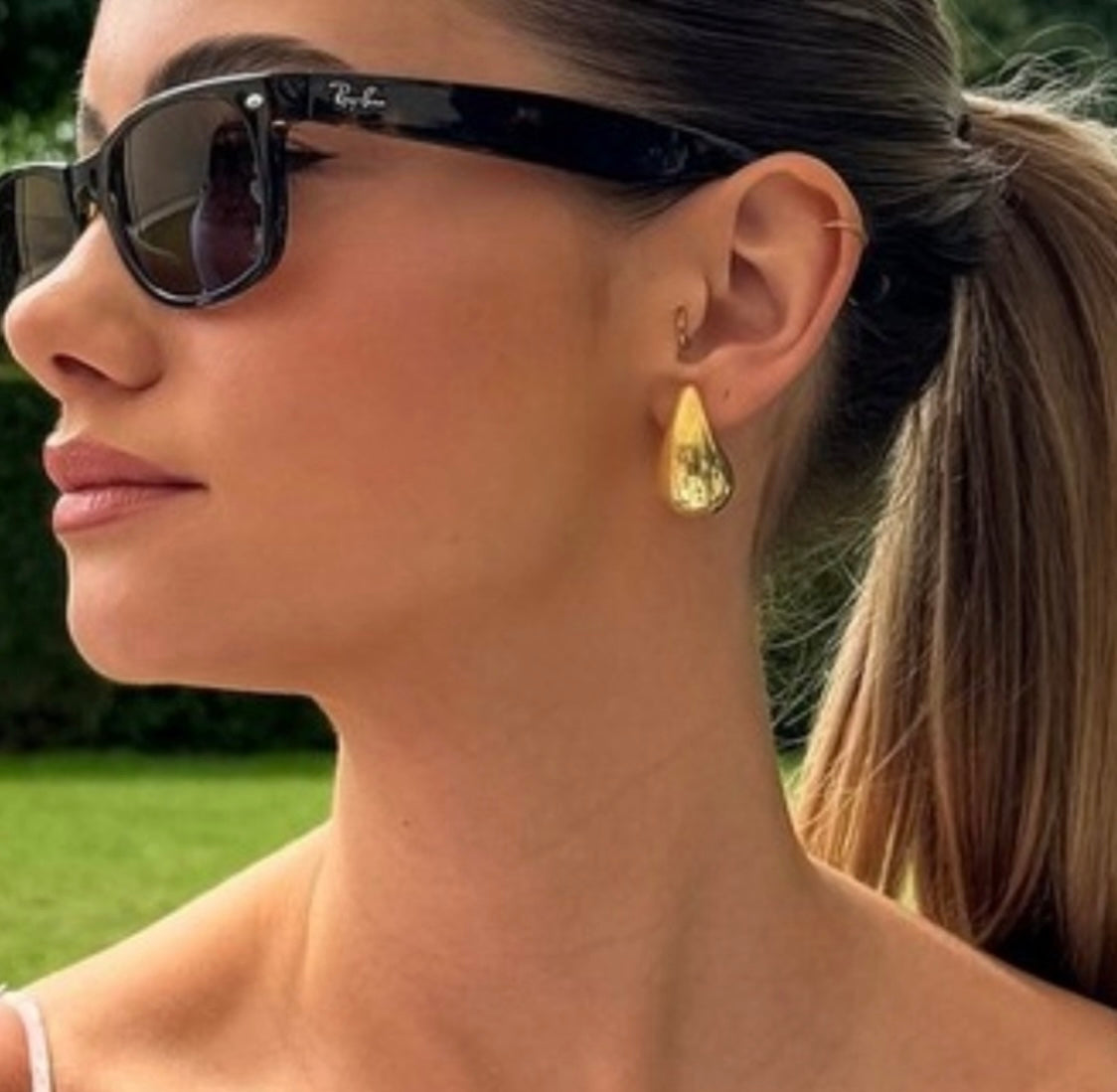 Hailey Bieber Bottega Veneta Style Thick Tear Drop Lightweight Stainless Steel Vermeil Earrings