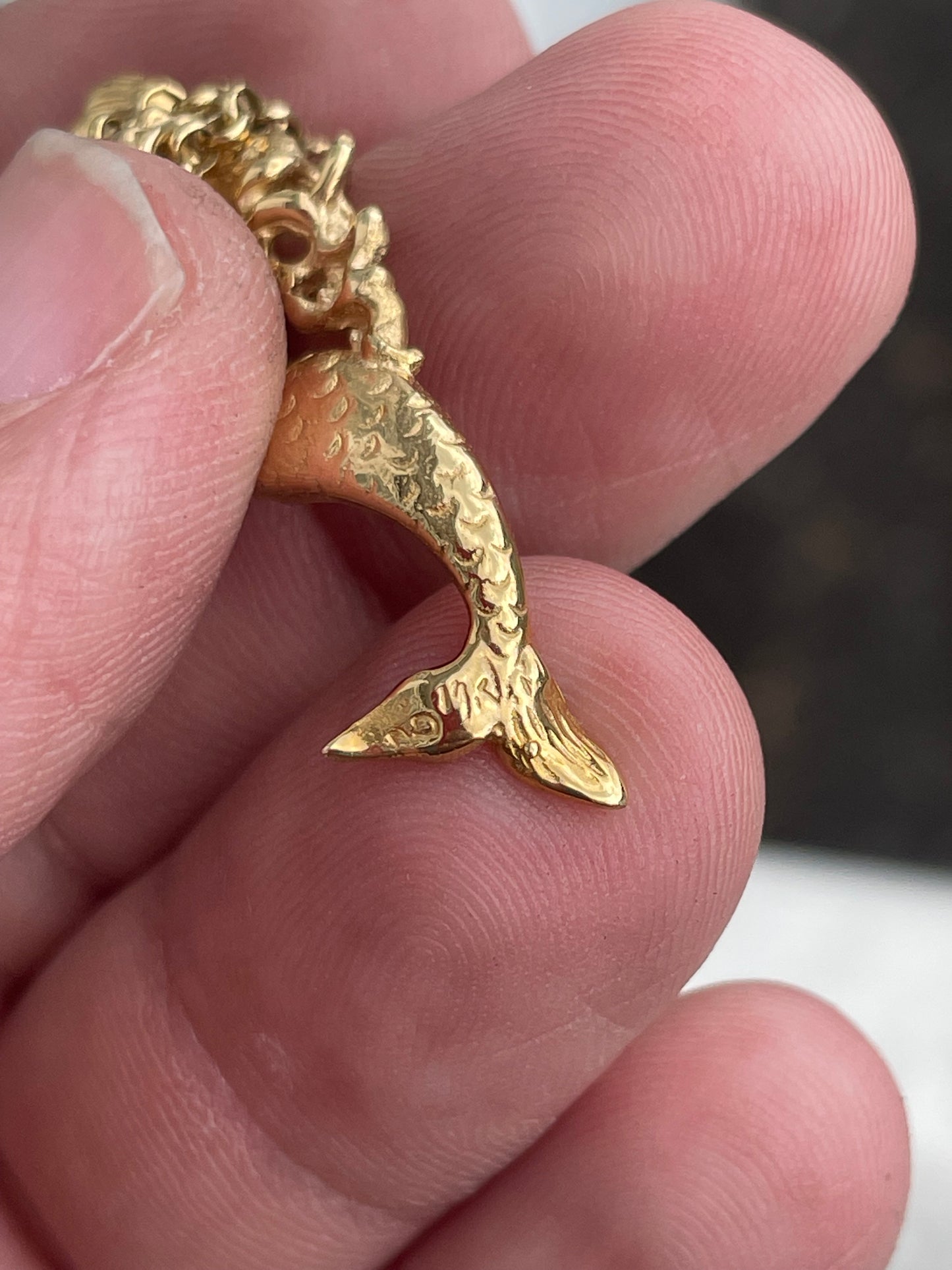 14k Solid Gold Handmade Freshwater Pearl Mermaid Necklace