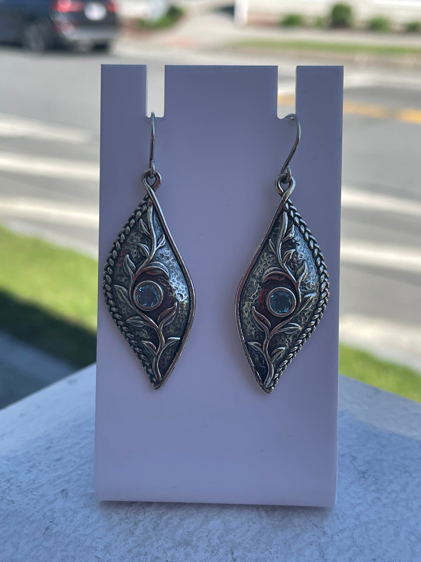 Designer Paz 925 Sterling Silver Blue Topaz Divine Dangle Earrings