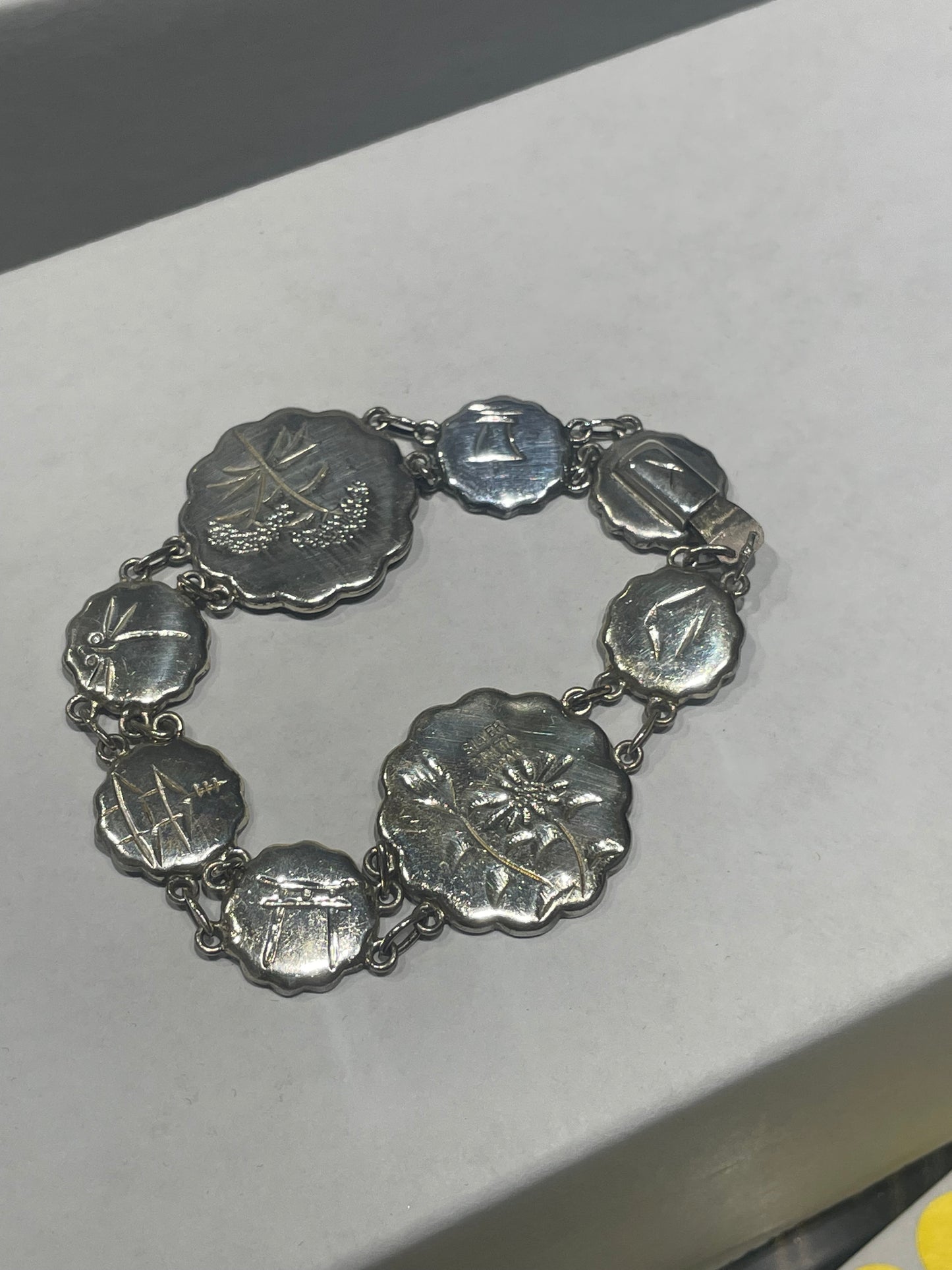 Designer Amita 925 Sterling Silver & 24k gold Japanese Etched Tile Bracelet 7”