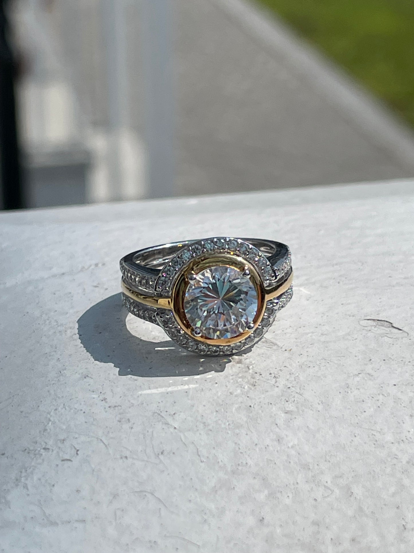 925 Sterling Silver & Vermeil 2tone Large Cz Insert Ring with Halo