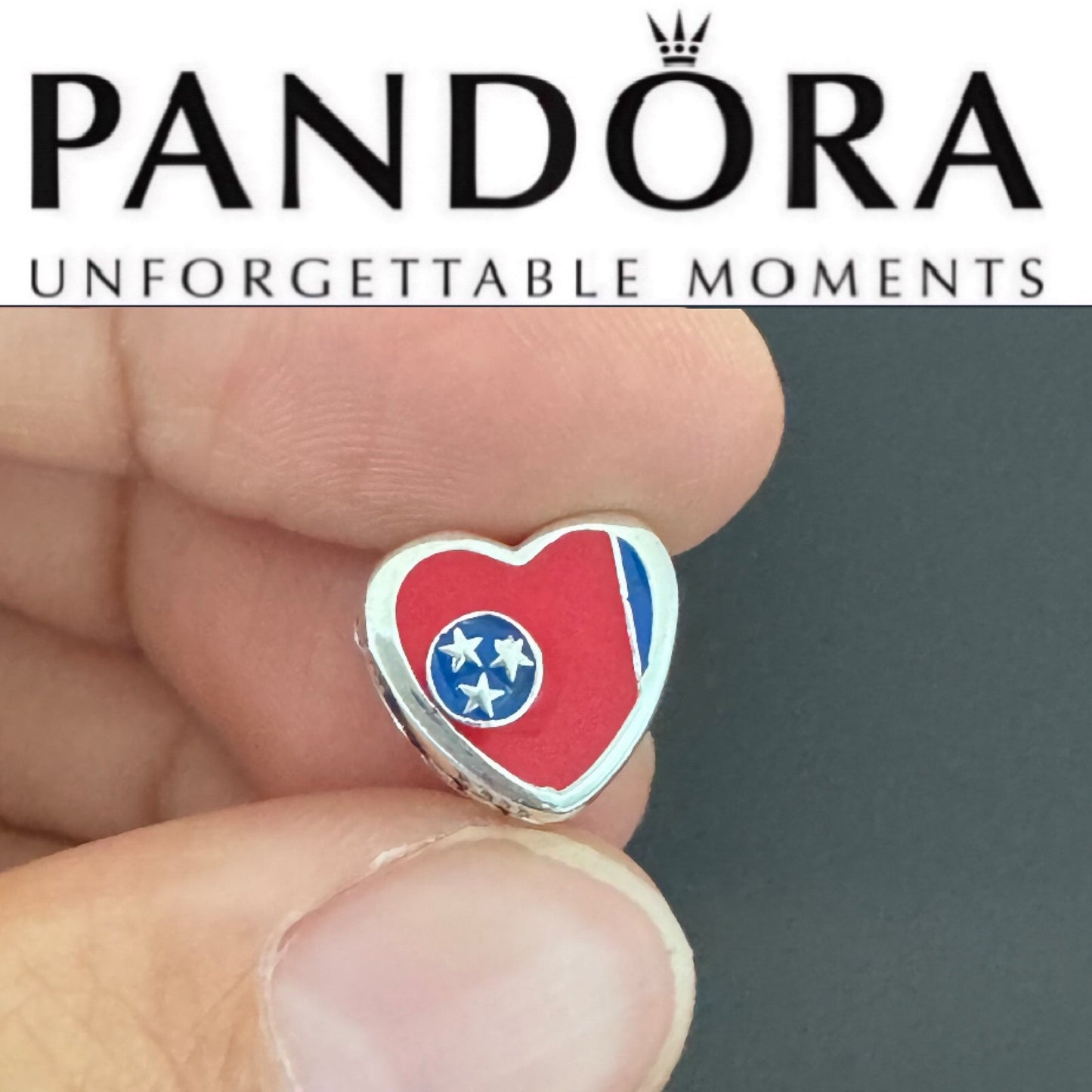 Rare Pandora State of Tennessee Exclusive Heart Flag Charm