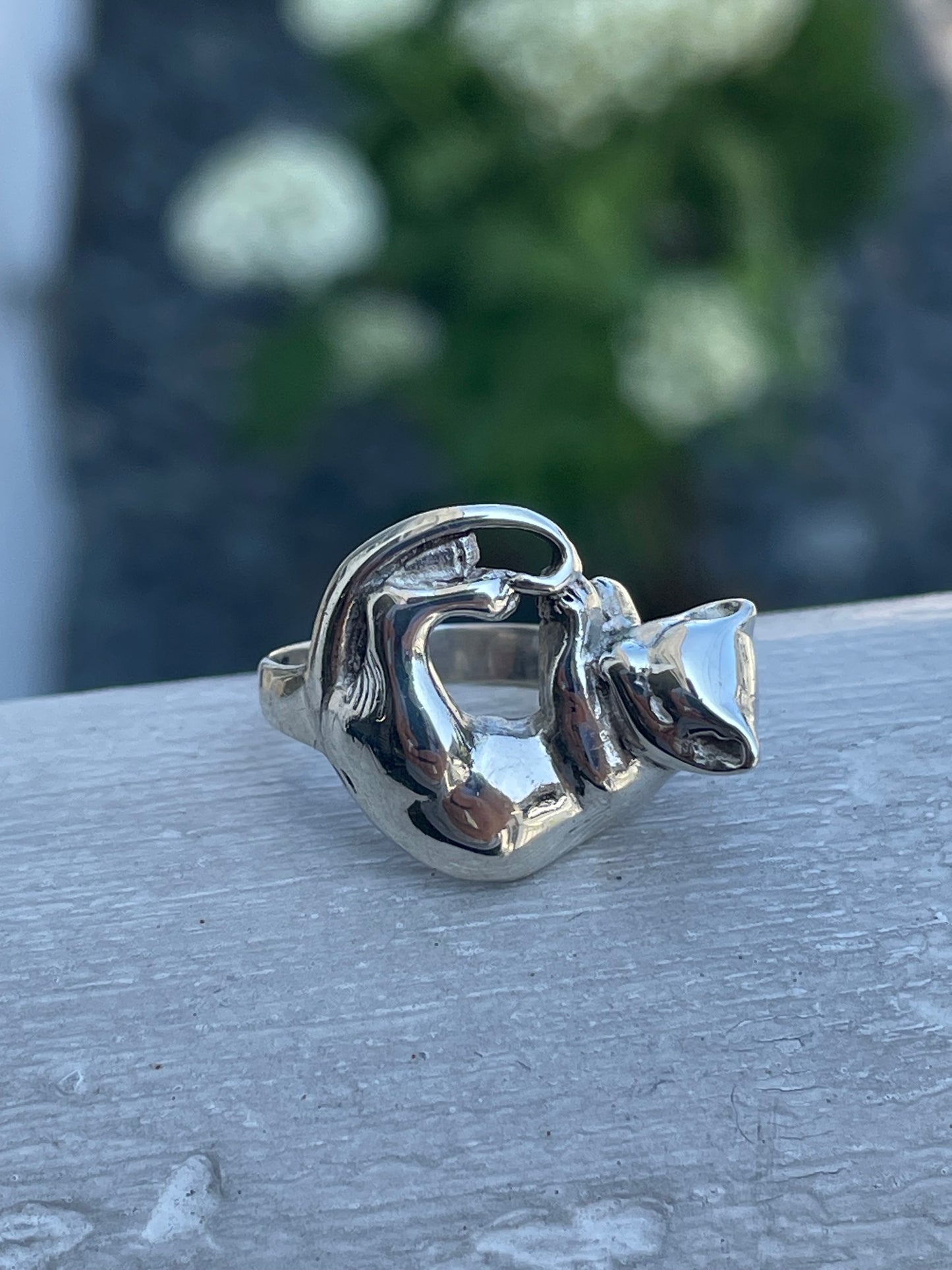 925 Sterling Silver Playful Cat Ring Size 6