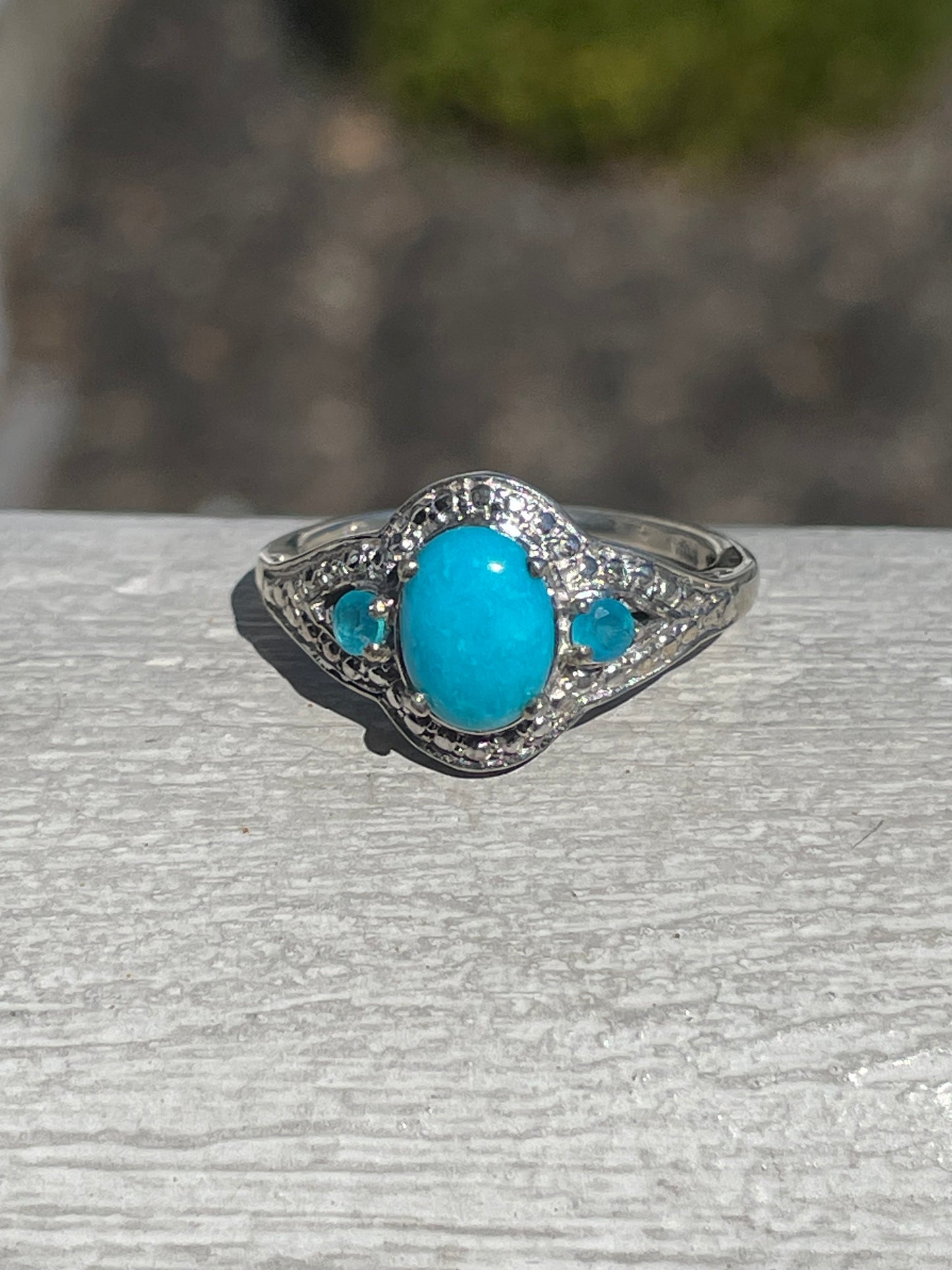 925 Sterling Silver Turquoise & Blue Topaz Small Cluster Ring Size 7