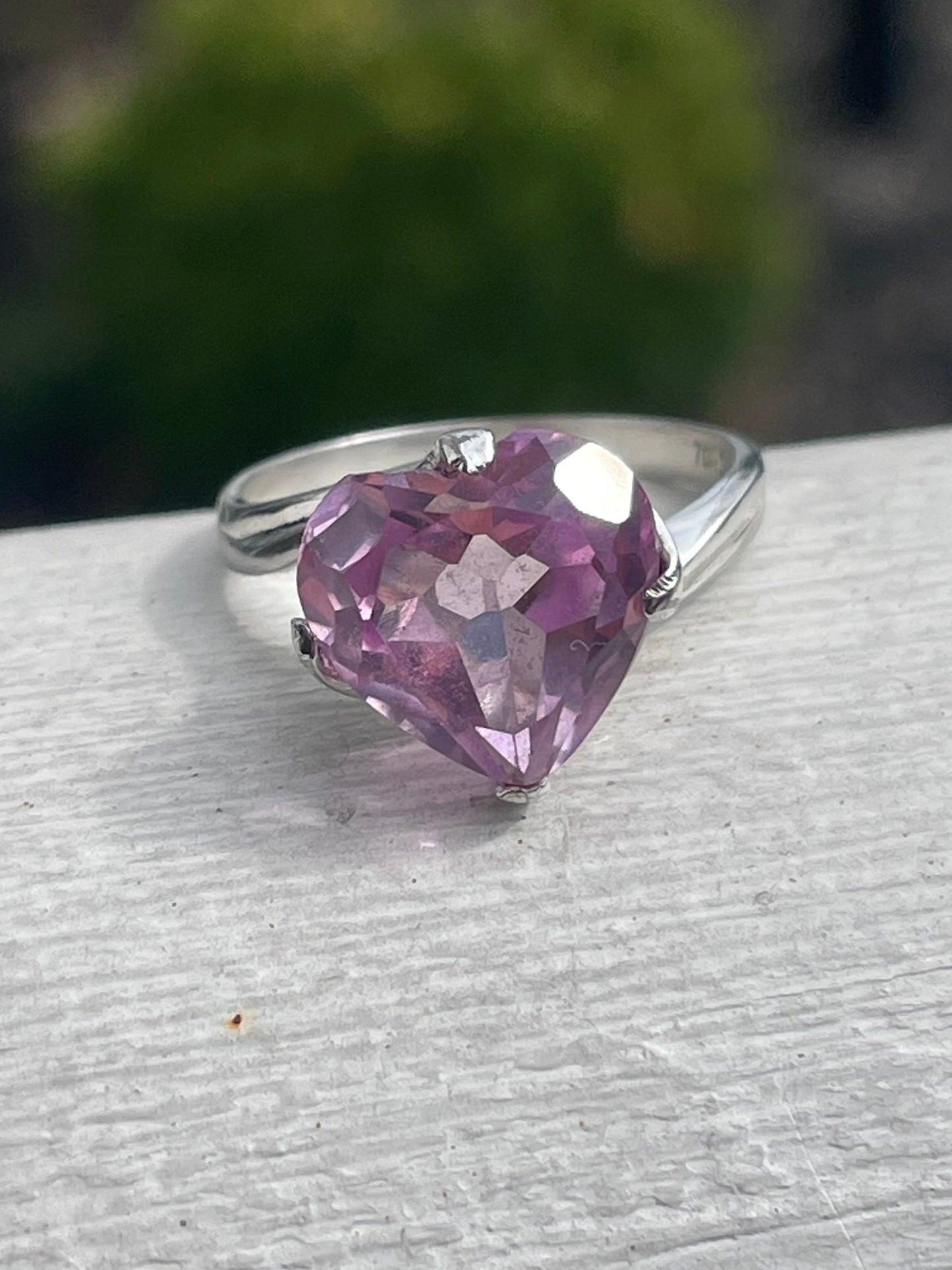 925 Sterling Silver Raised Heart Pink Cz Stone Ring Size 7