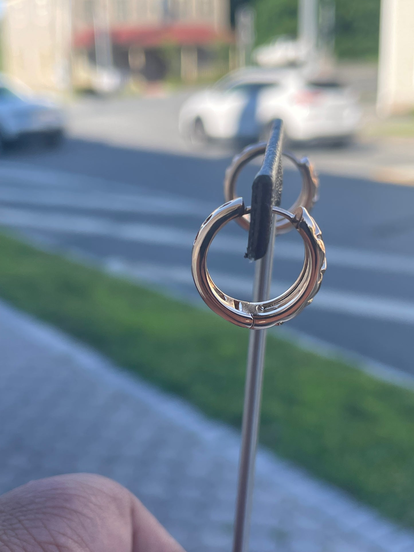 Stainless steel Rose gold vermeil Cz hoop earrings
