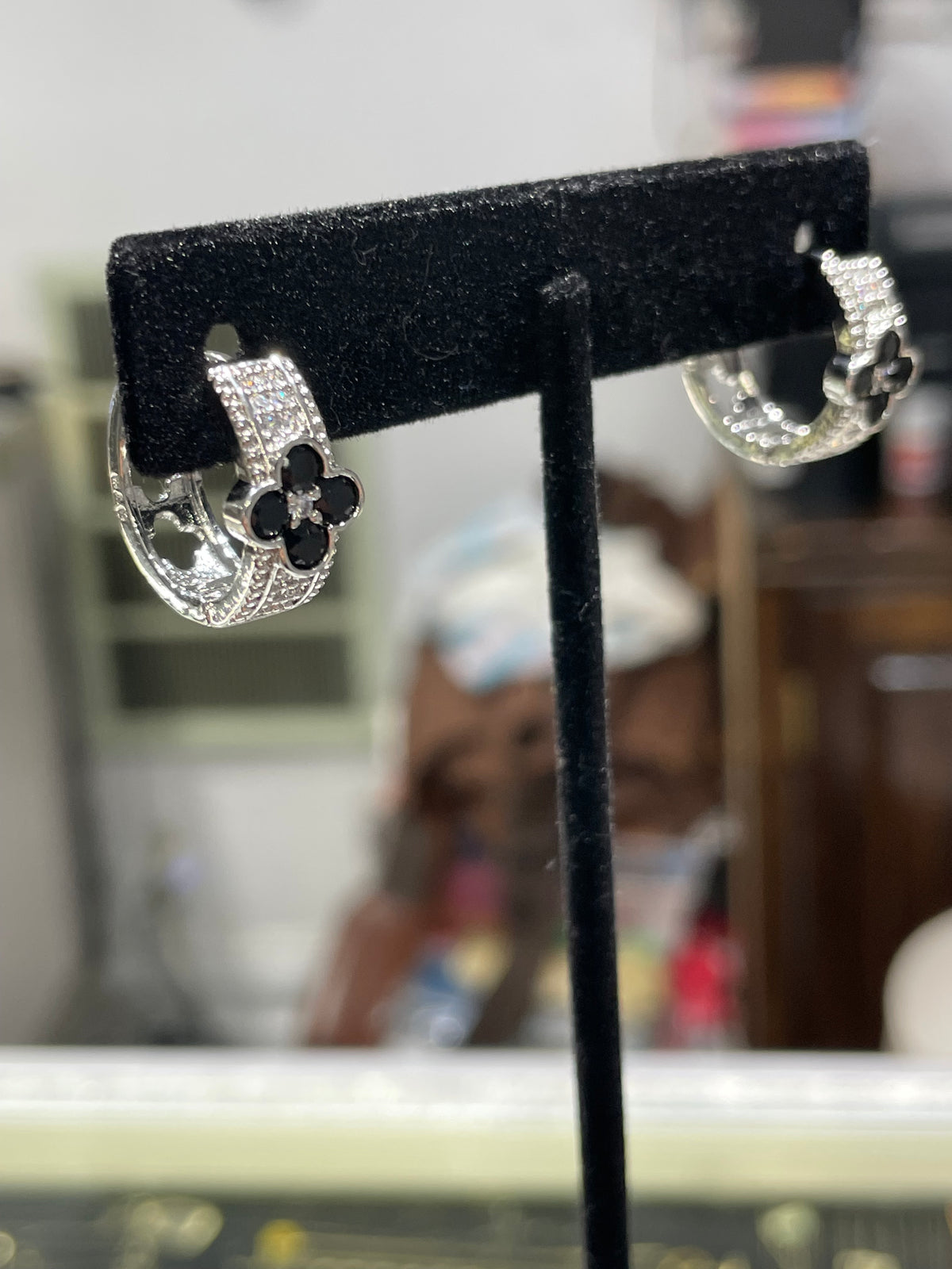 Silver Tone Thick Huggie Quatrefoil Clover Hoop Earrings