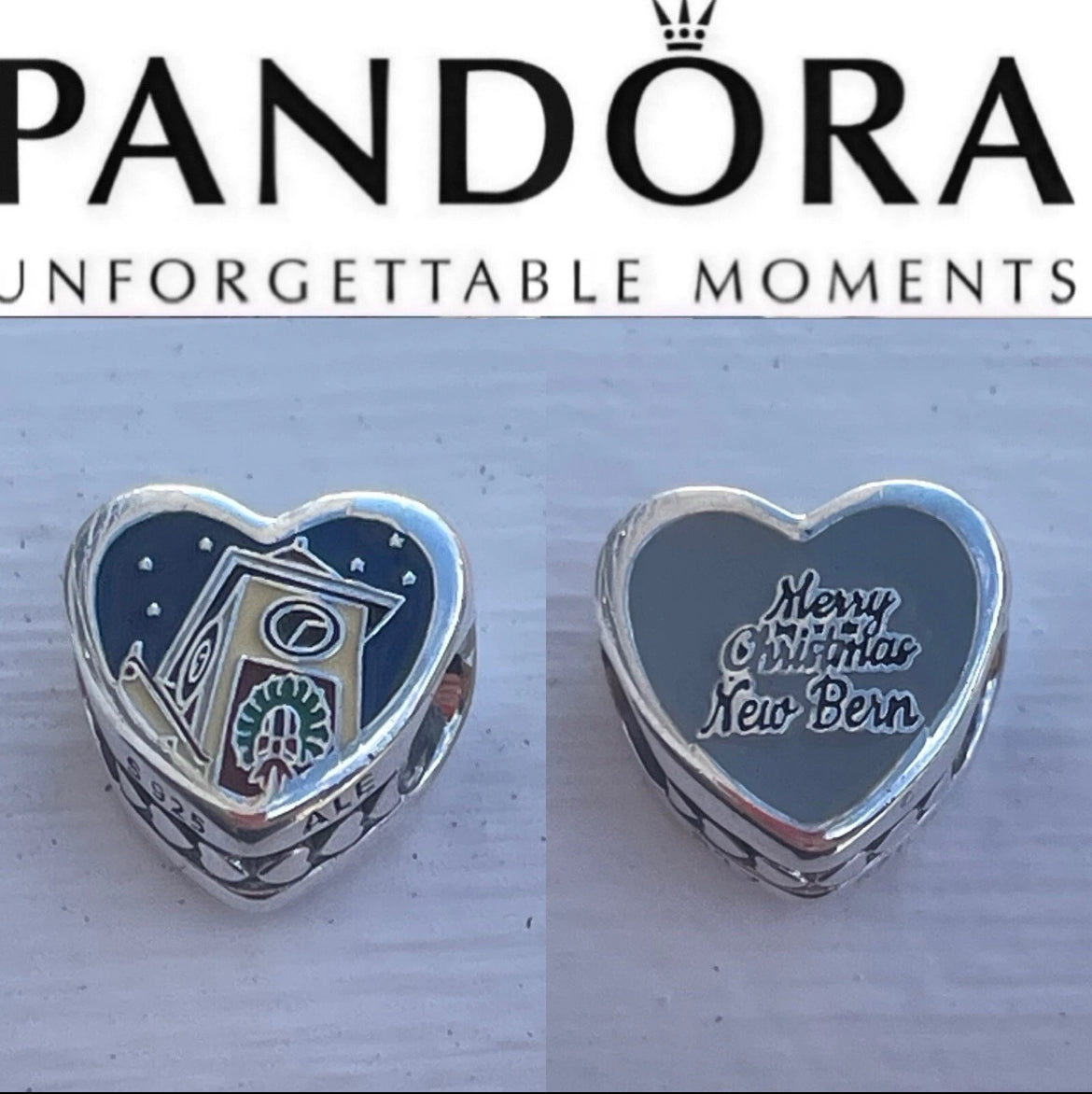 Pandora New Bern North Carolina State Exclusive Travel Destination Christmas Heart Charm