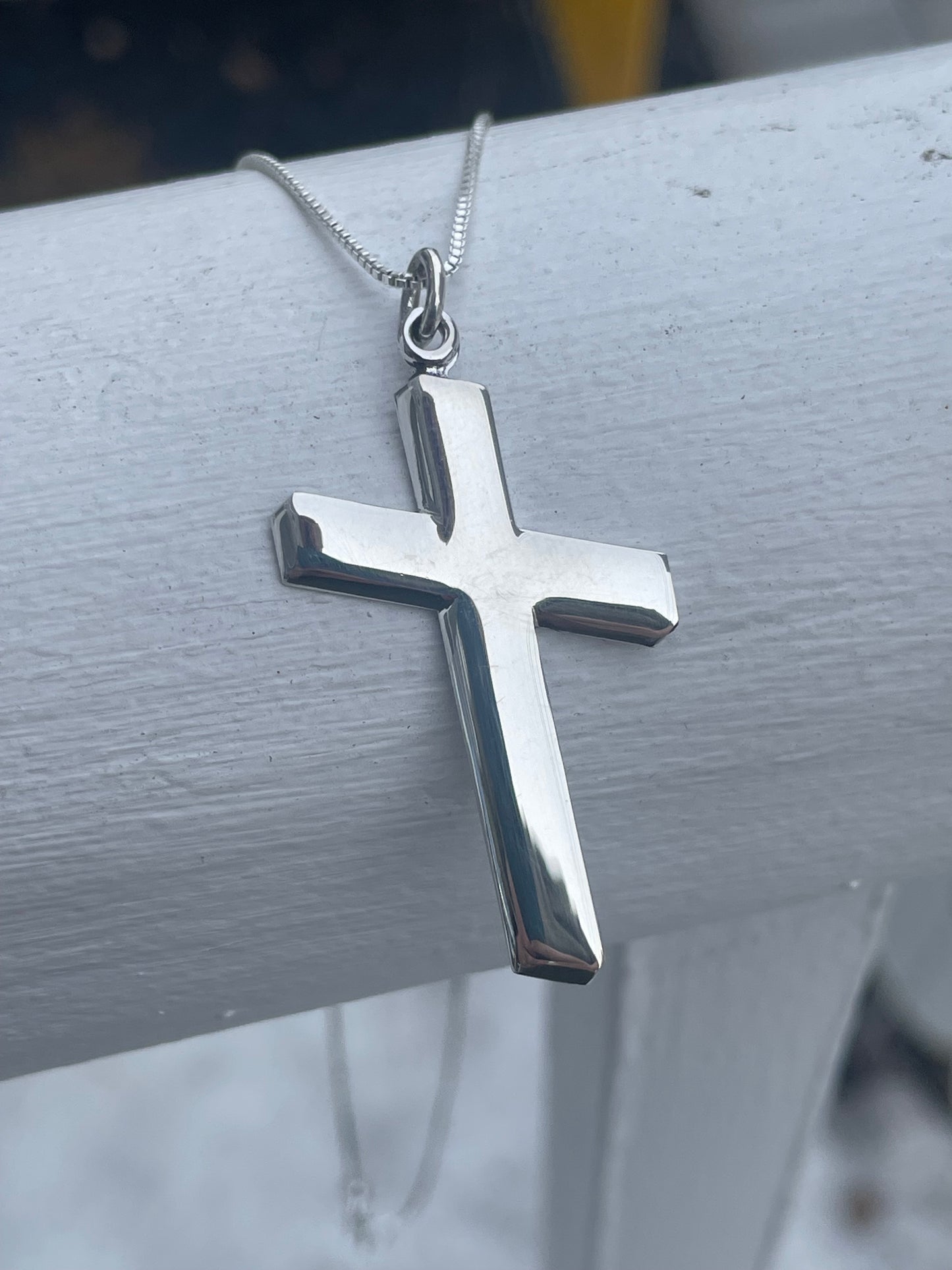 925 Sterling Silver Slanted Cross Necklace 18”