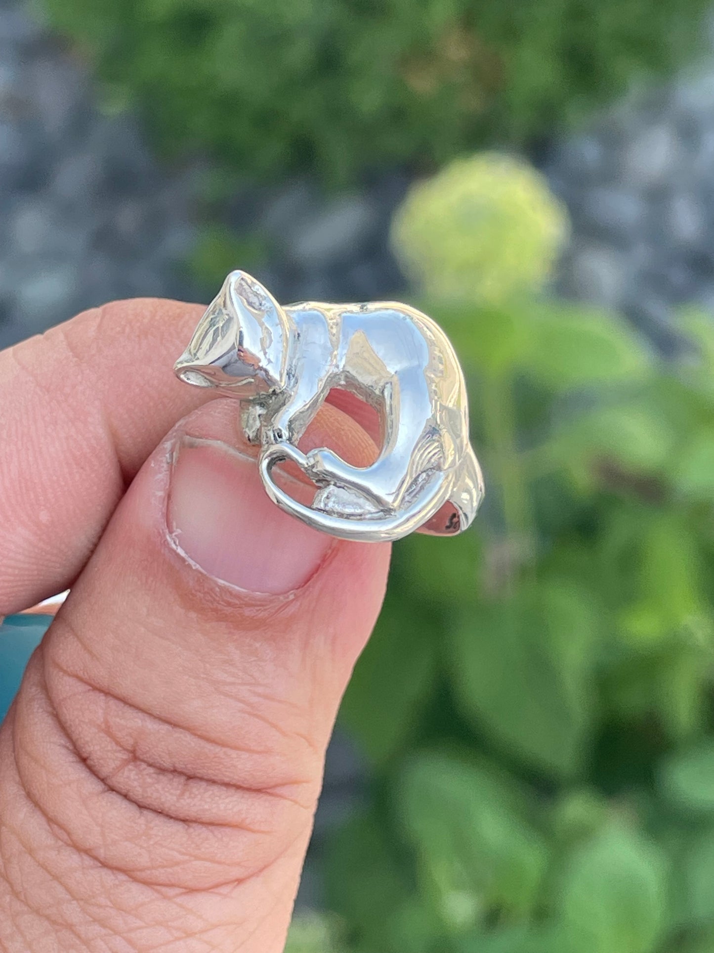 925 Sterling Silver Playful Cat Ring Size 6