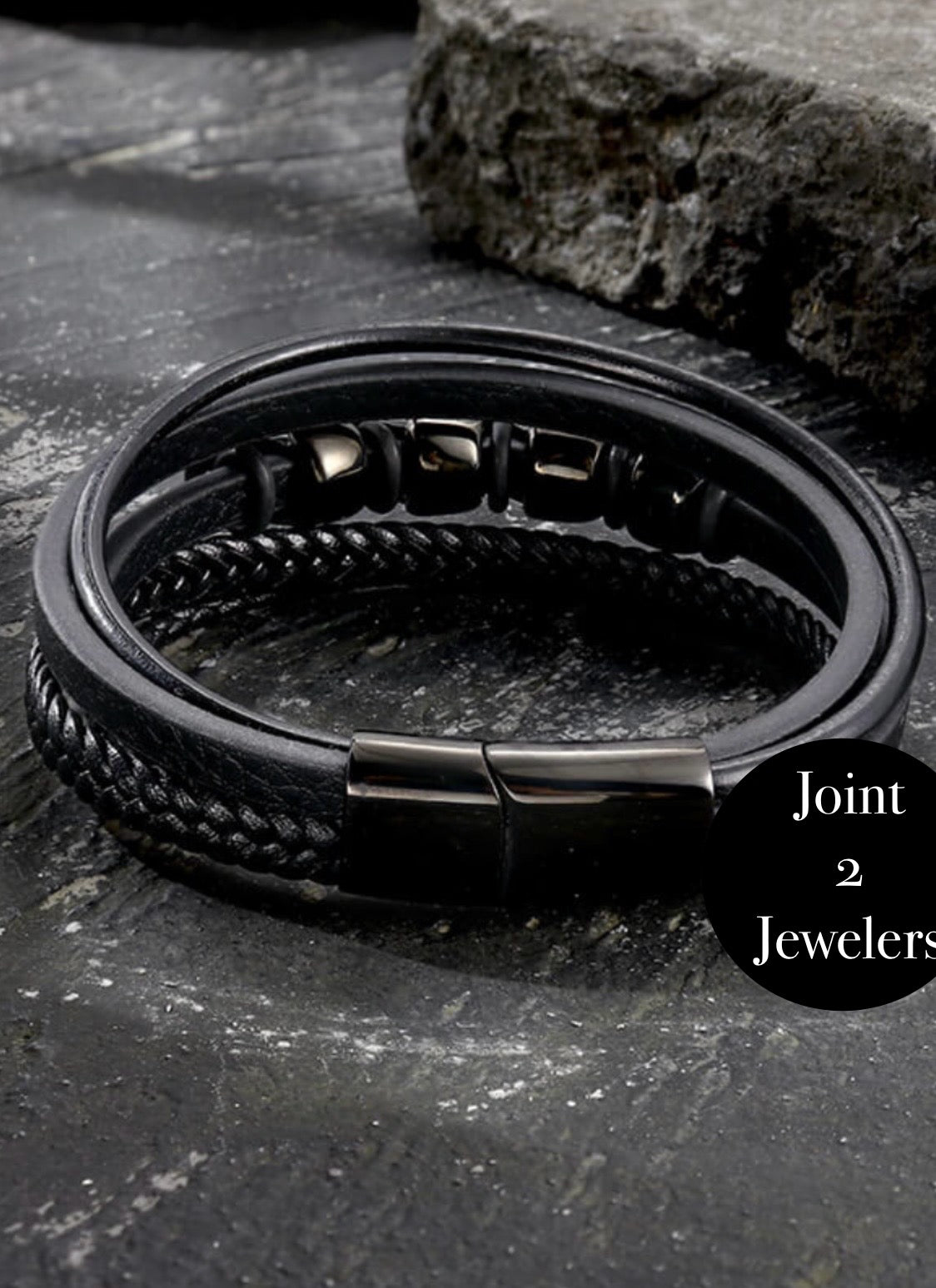 Black Skull Stainless Steel & Leather Multi Strand Bracelet