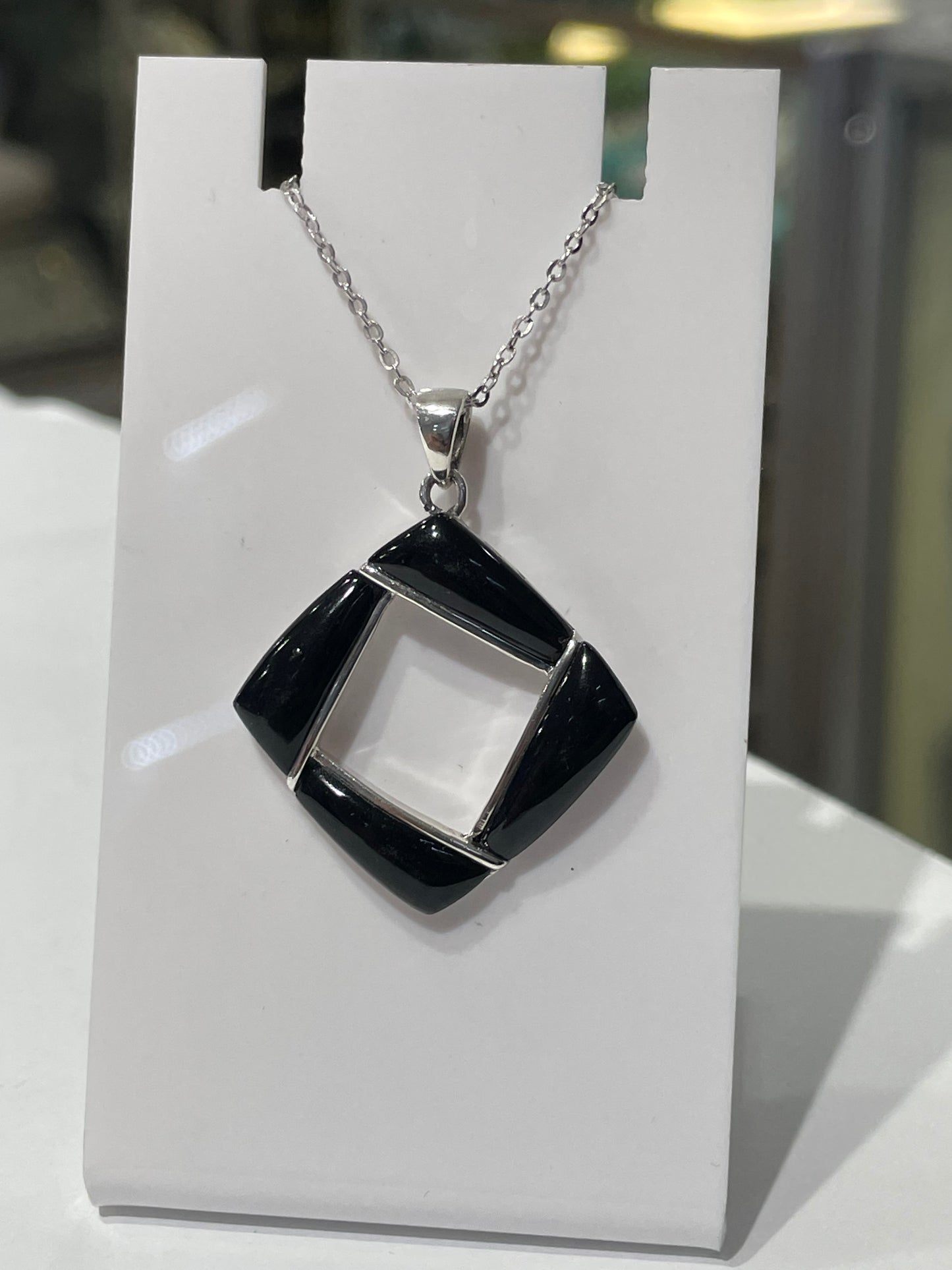 925 Sterling Silver Open Onyx Necklace