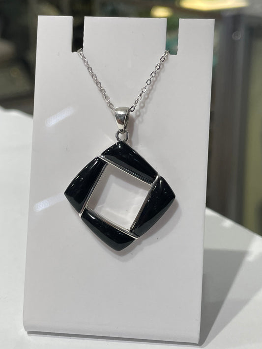 925 Sterling Silver Open Onyx Necklace