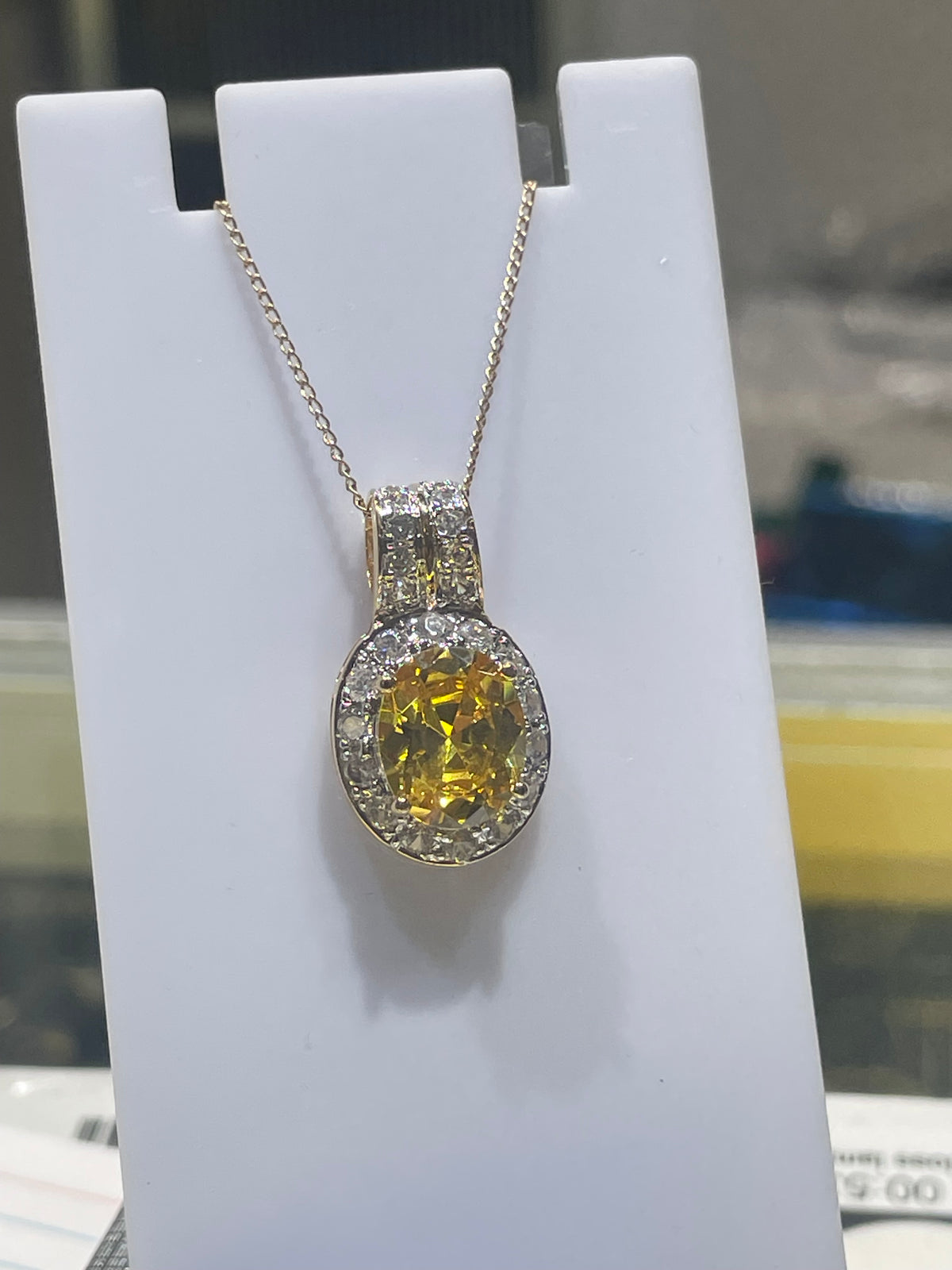 925 Sterling Silver Vermeil Simulated Yellow Topaz and Cz Necklace