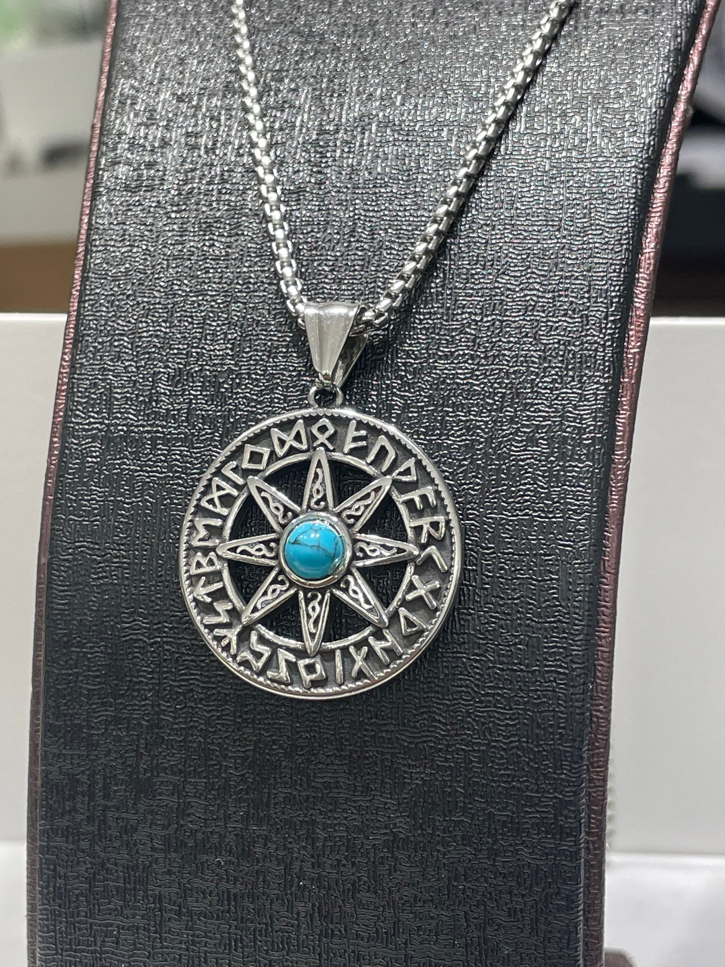 Stainless Steel Viking Rune Compass Necklace