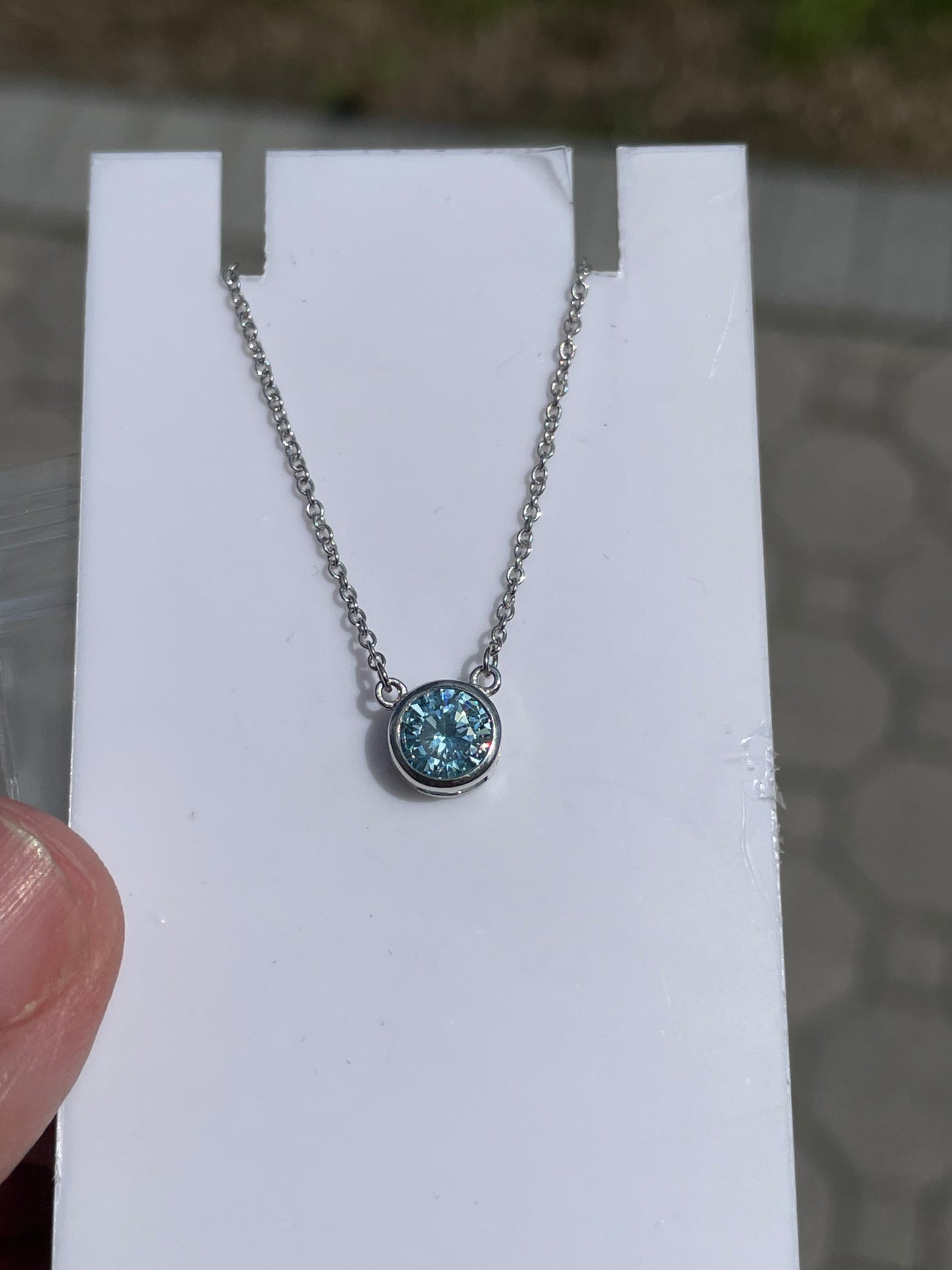 925 Sterling Silver Solitaire Aquamarine Bezel Stone Necklace