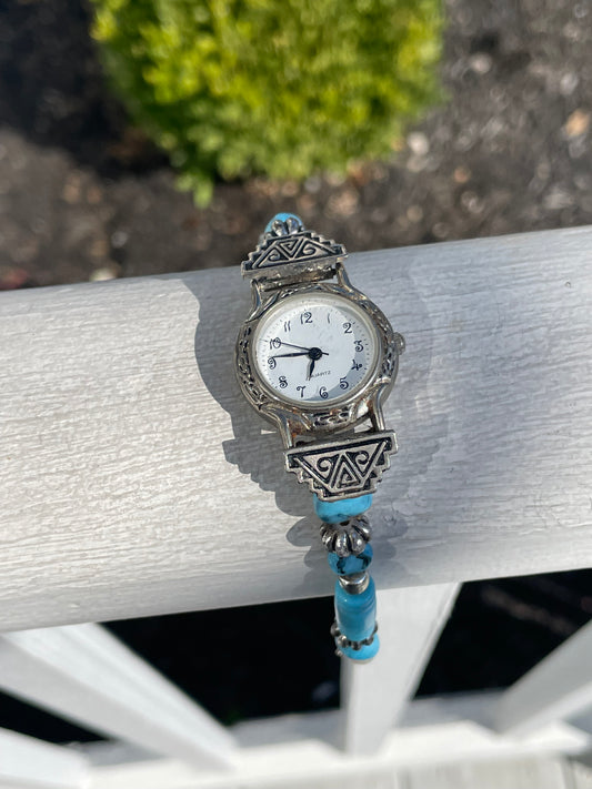 Classico Stainless Steel & Turquoise Watch 7.5”