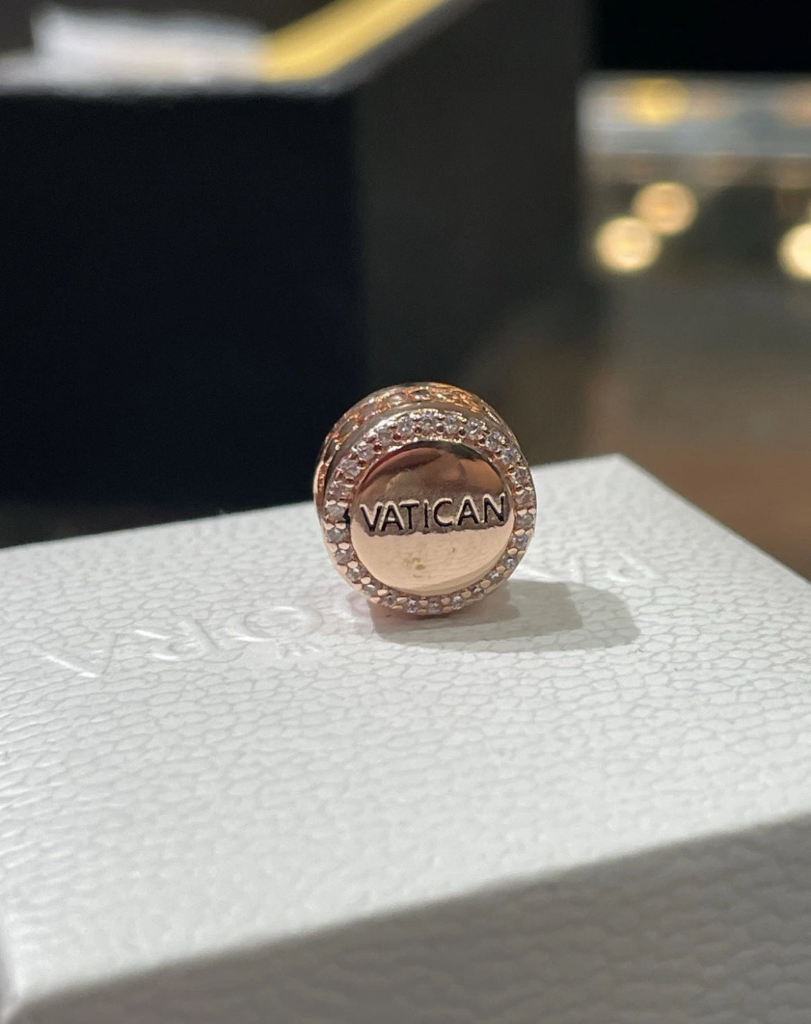 Pandora Vatican Exclusive Flag Rose Gold Round Signet Travel Charm