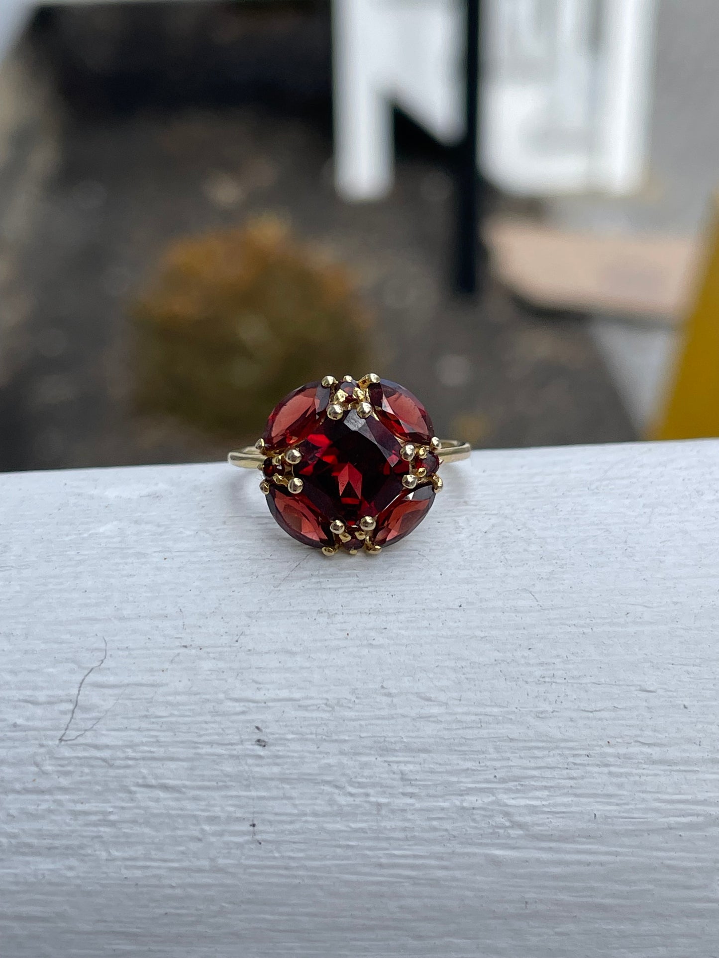 925 Sterling Silver Vermeil Natural Garnet Cluster Ring Size 8