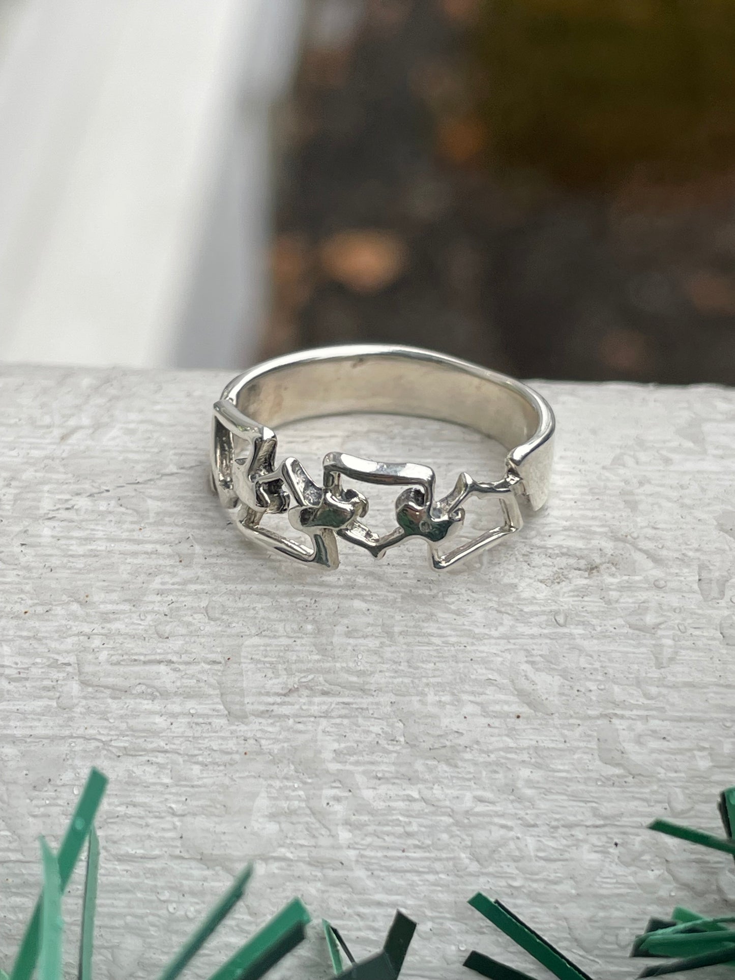 925 Sterling Silver Modernist Abstract Openwork Band Ring Size 7