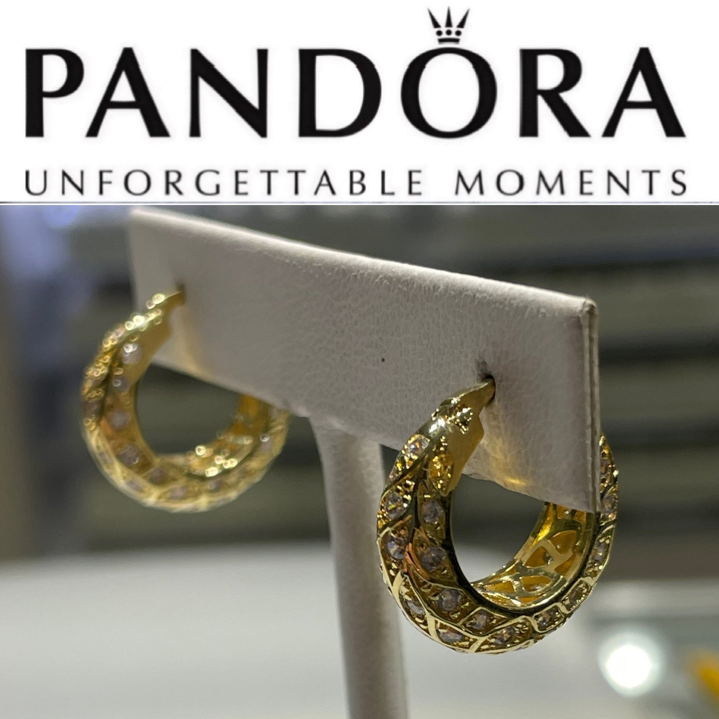 Pandora Shine Sparkling Pattern Hoop Earrings with Clear Zirconia 268318CZ