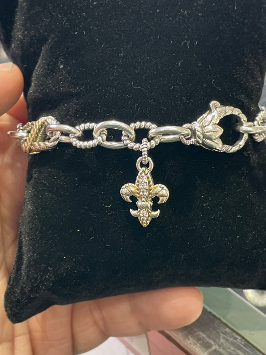 Judith Ripka Silver Fleu de Lis Link Bracelet 7-8” (K29)