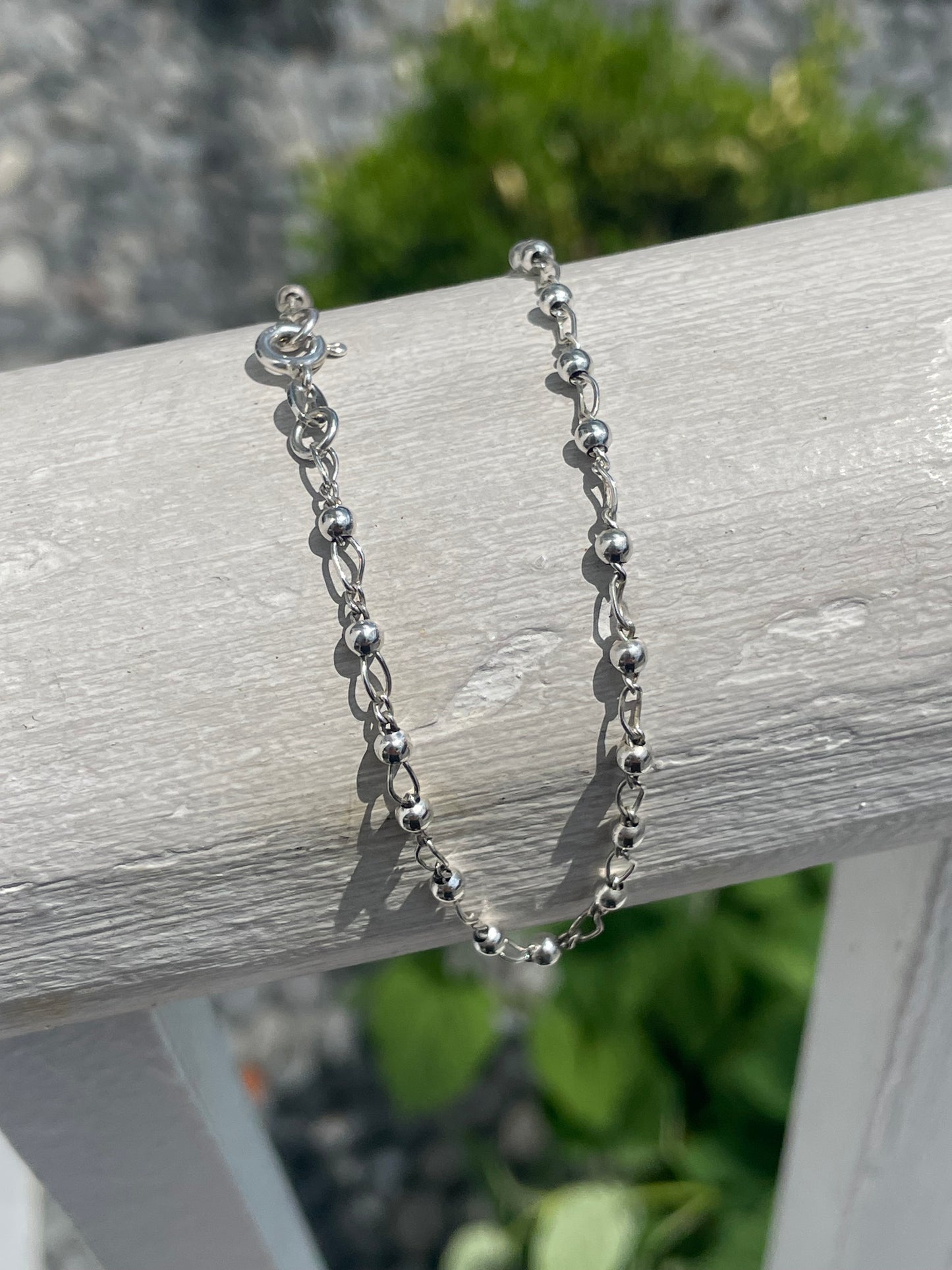 925 Sterling Silver beaded anklet 10"