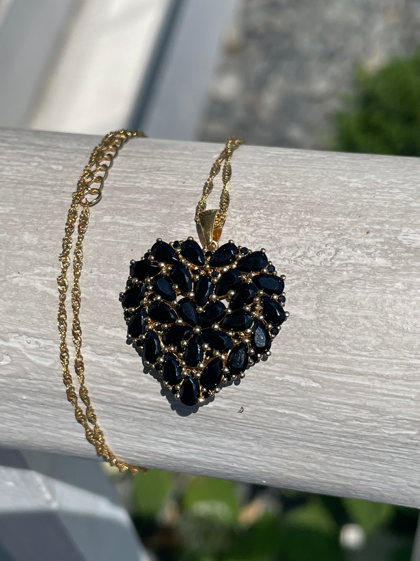 925 Sterling Silver vermeil Black Spinel Cluster Heart Necklace