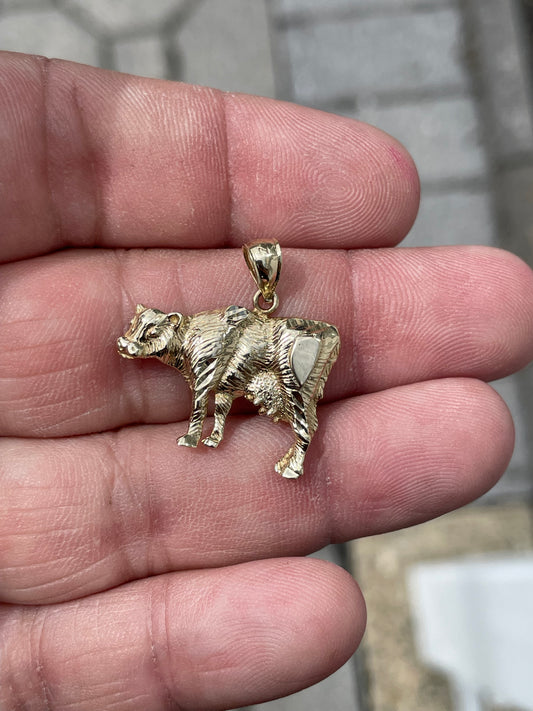 14k Gold Bovine Cow Charm Pendant