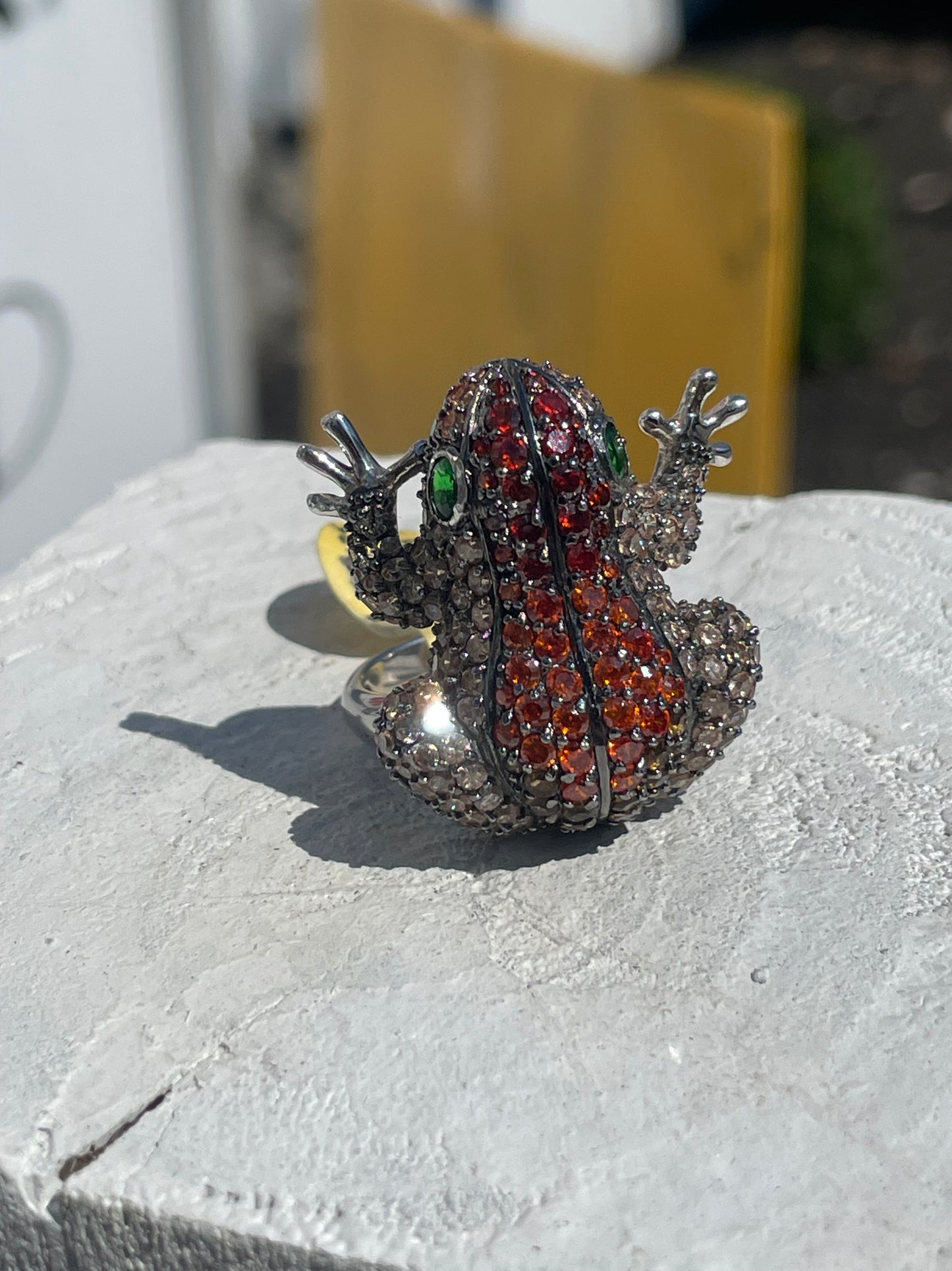 925 Sterling Silver Multi Color Stone Frog Cluster Ring