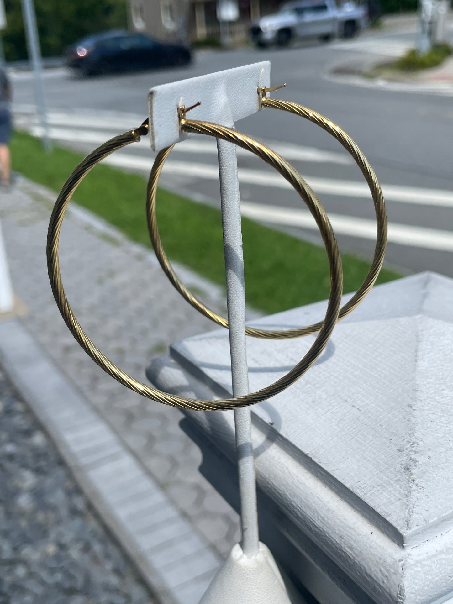 925 Sterling Silver Vermeil 70mm Twist Hoop Earrings