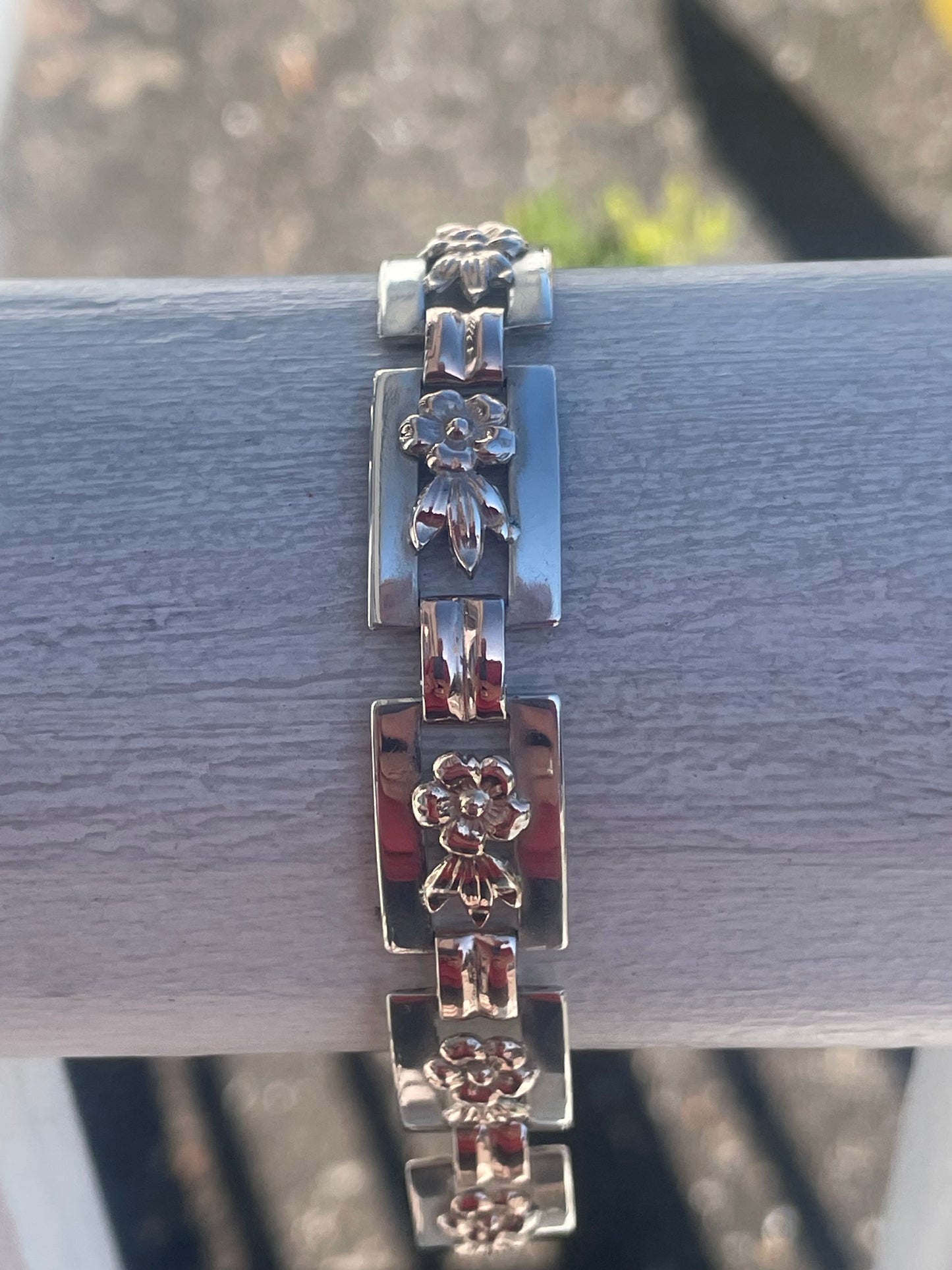 Designer Kreisler 925 Sterling Silver & Rose Vermeil Vintage Openwork Flower Tile Bracelet