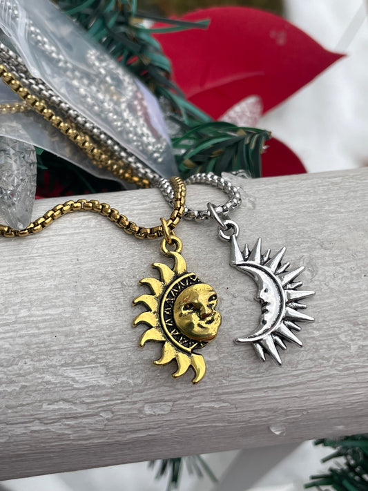 Stainless steel 2tone Splittable Sun & Moon Best Friends Necklace