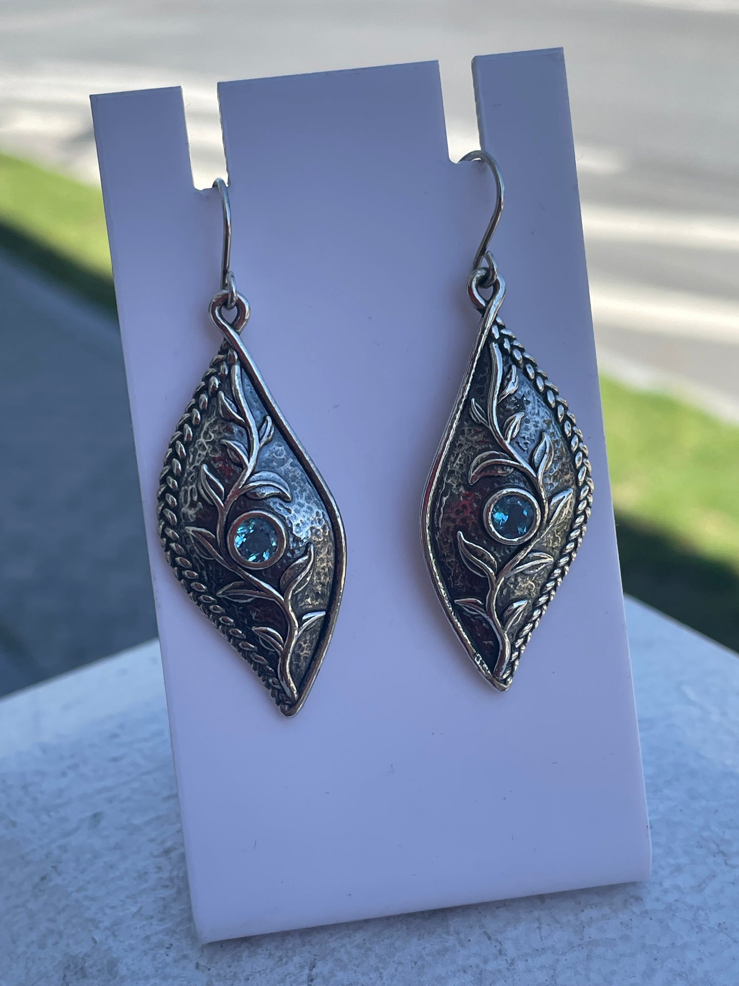 Designer Paz 925 Sterling Silver Blue Topaz Divine Dangle Earrings