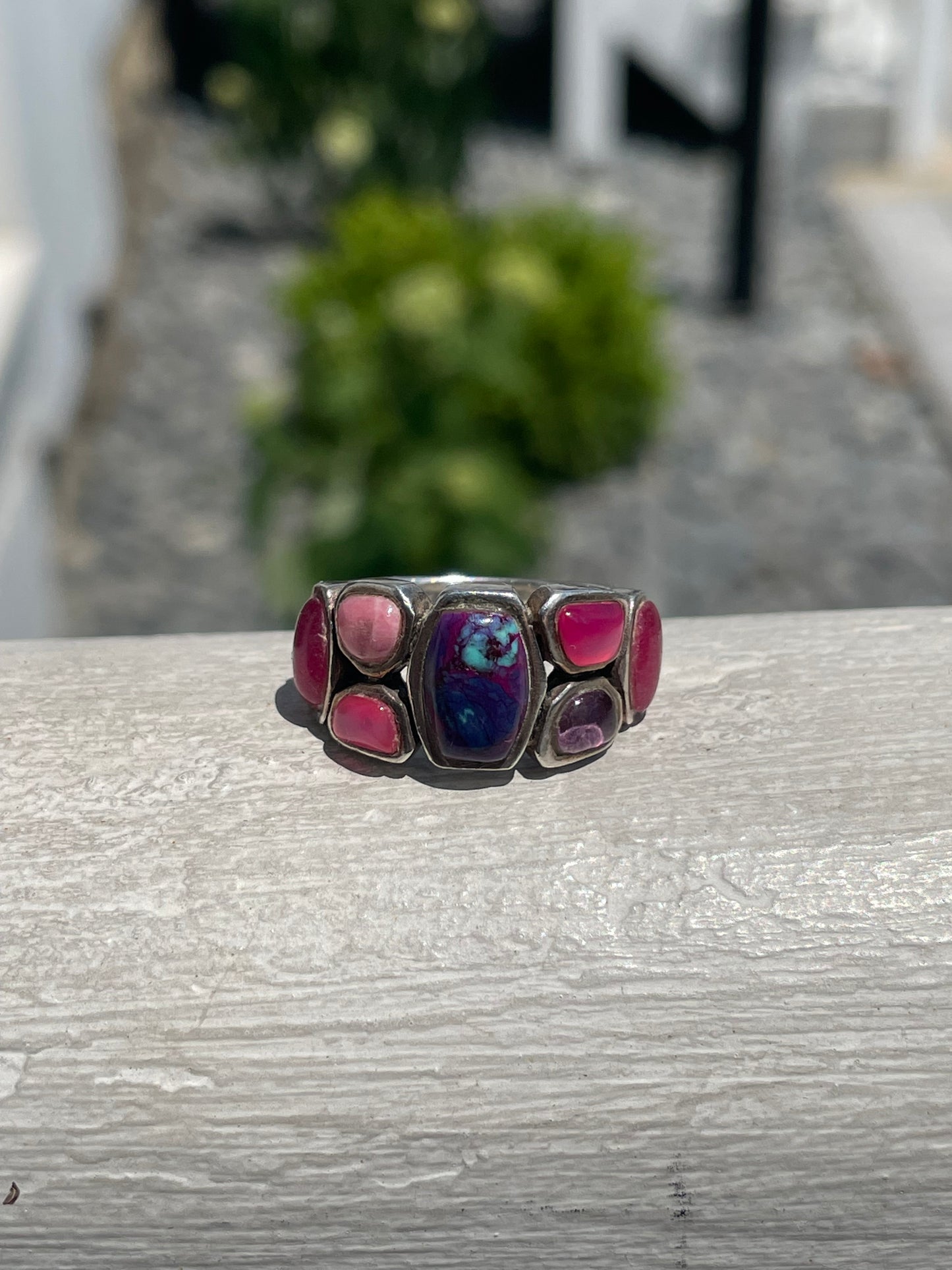 925 Sterling Silver Dahlia Copper & Pink Spiny Oyster Cluster Ring Size 7