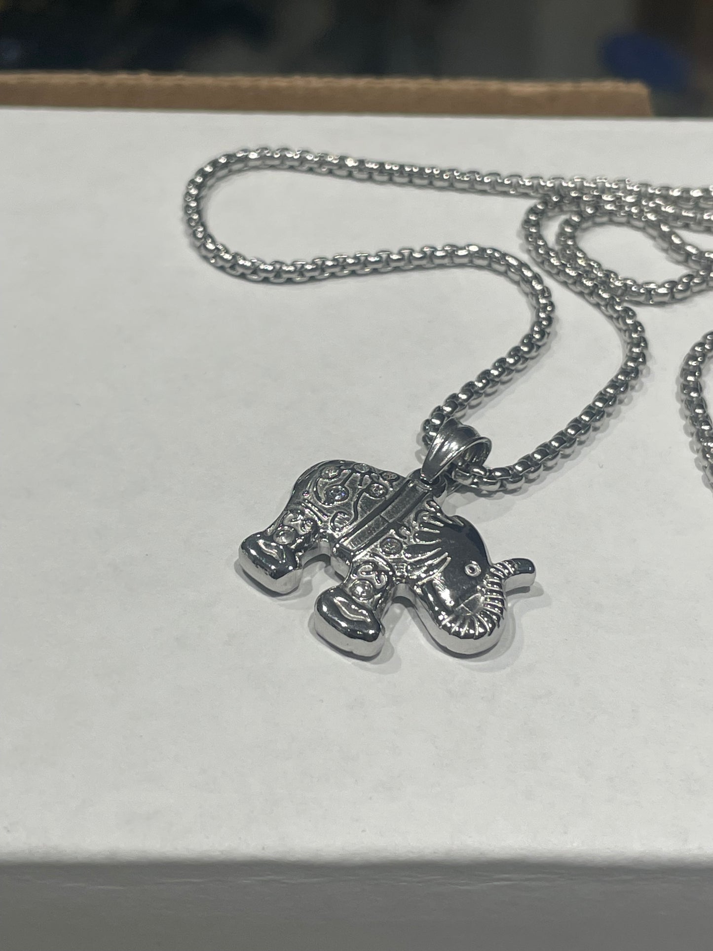 Stainless Steel Lucky Elephant Necklace 18”
