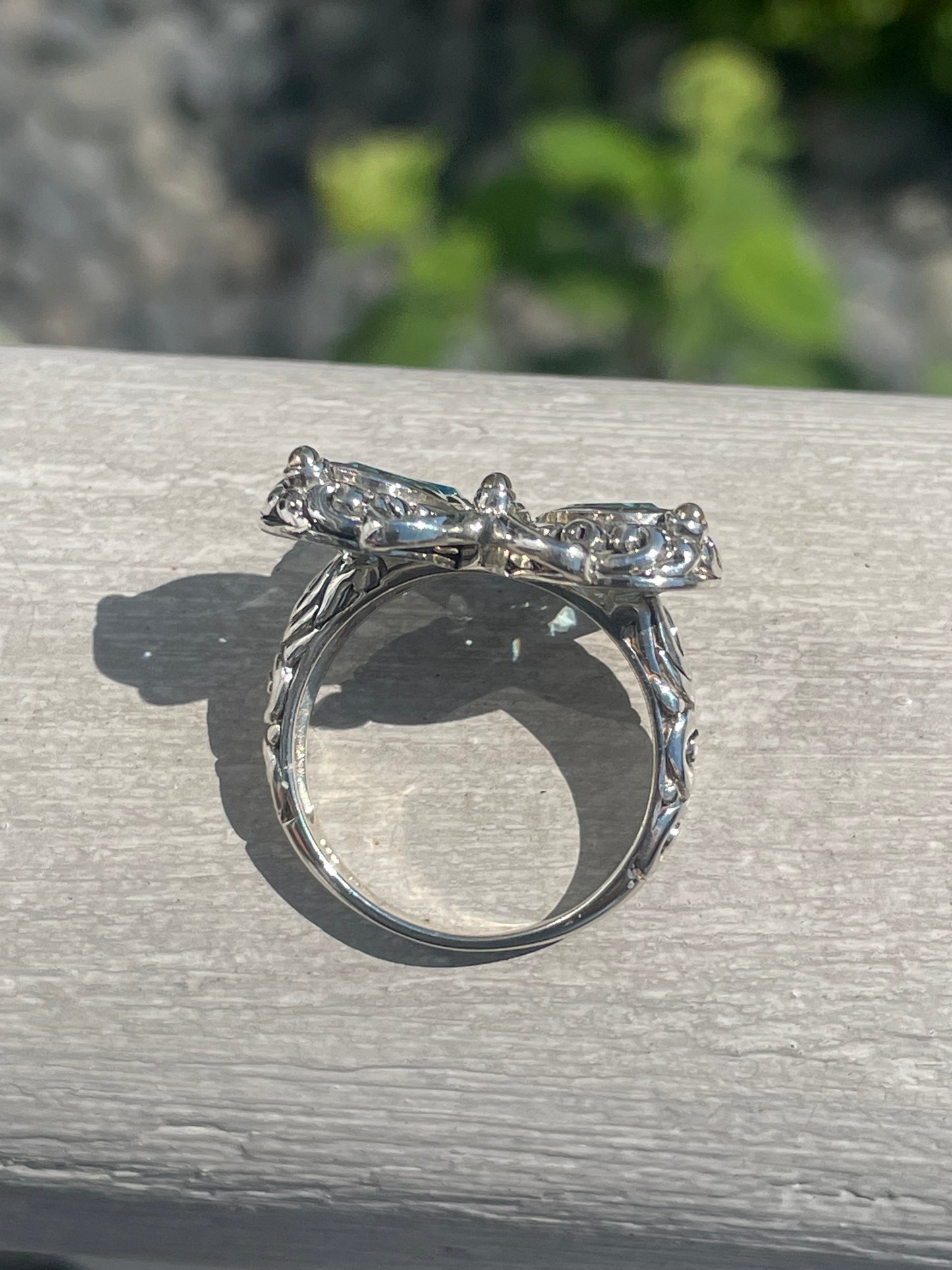 Designer ATR 925 Sterling Silver & 14k Gold Blue Topaz Butterfly Ring Size 9