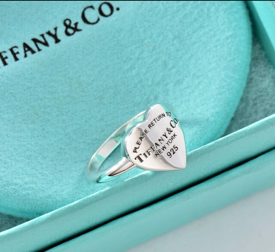 Tiffany & Co. Silver Curved Hesrt Return to Signet Heart Ring Size 4.5