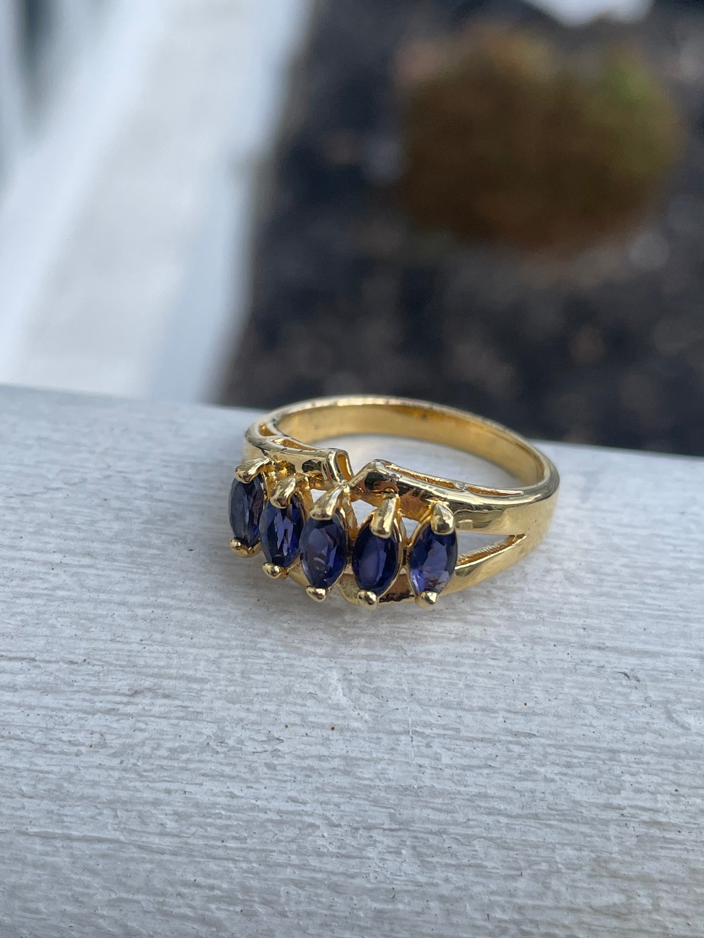 Sterling Silver Vermeil Marquis Tanzanite Stone Bridge Style Ring Size 9