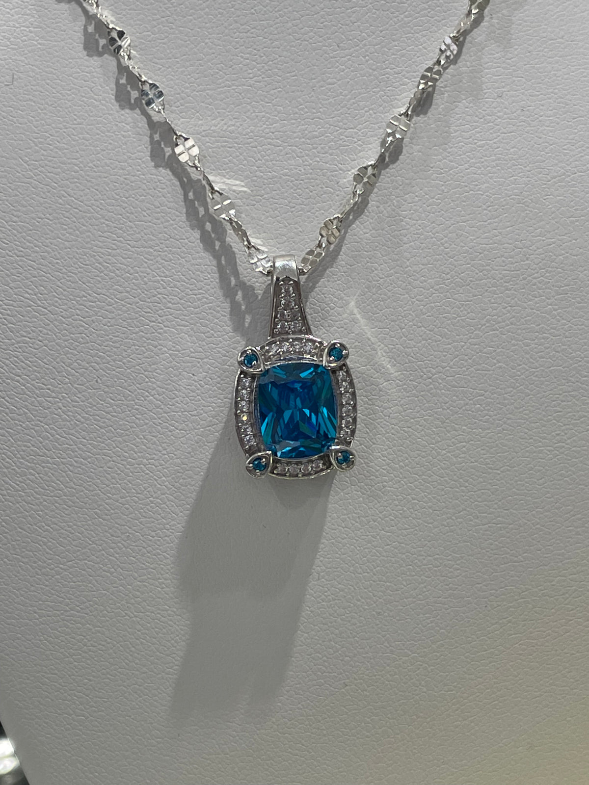 925 Sterling Silver Hampton Blue Topaz & Clear Zirconia Necklace