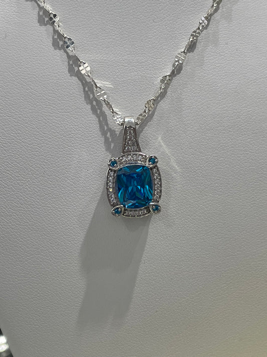 925 Sterling Silver Hampton Blue Topaz & Clear Zirconia Necklace