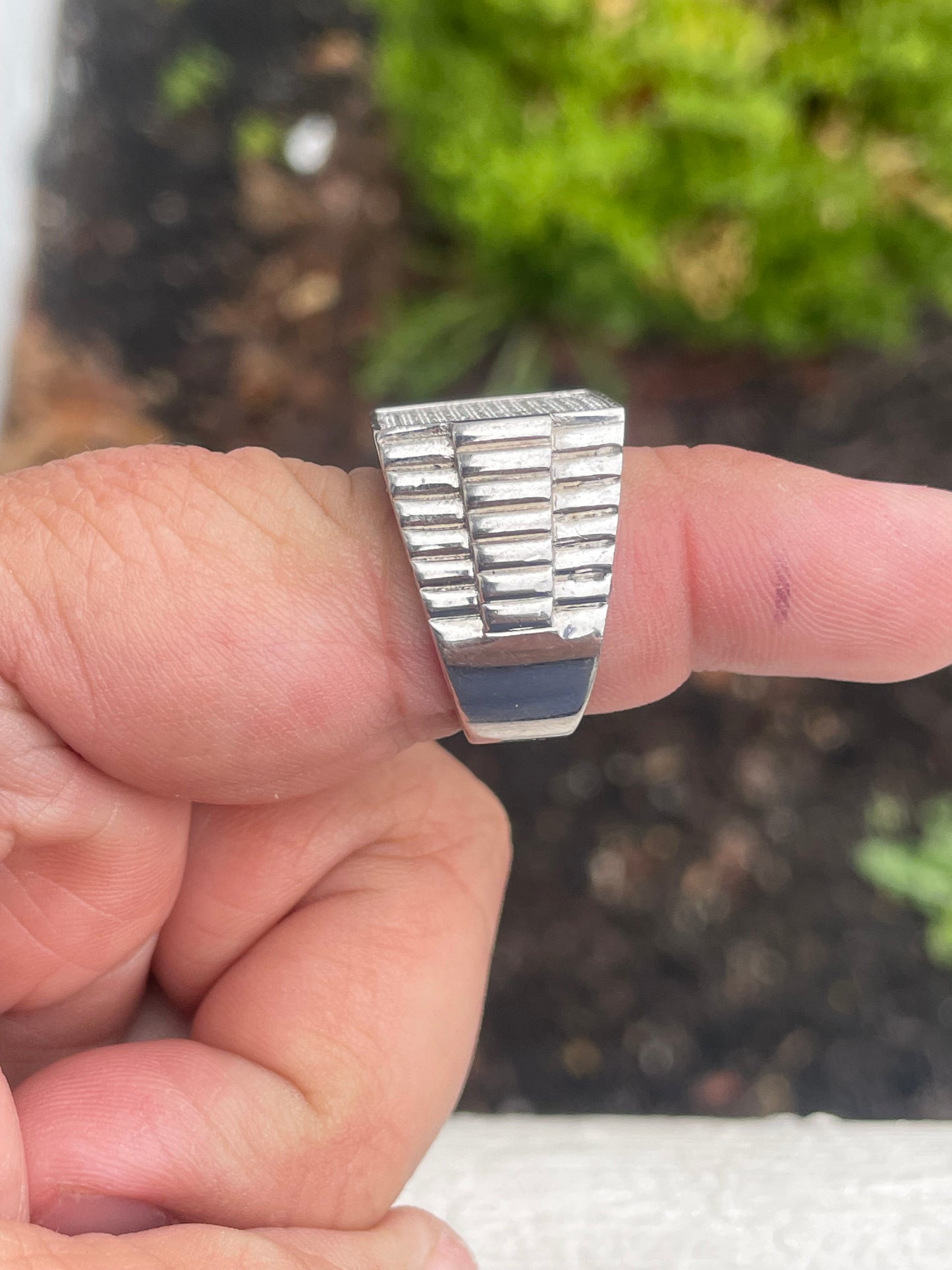 925 Sterling Silver Men’s Micro Pavé Cz Rolex Design Signet Ring Size 8