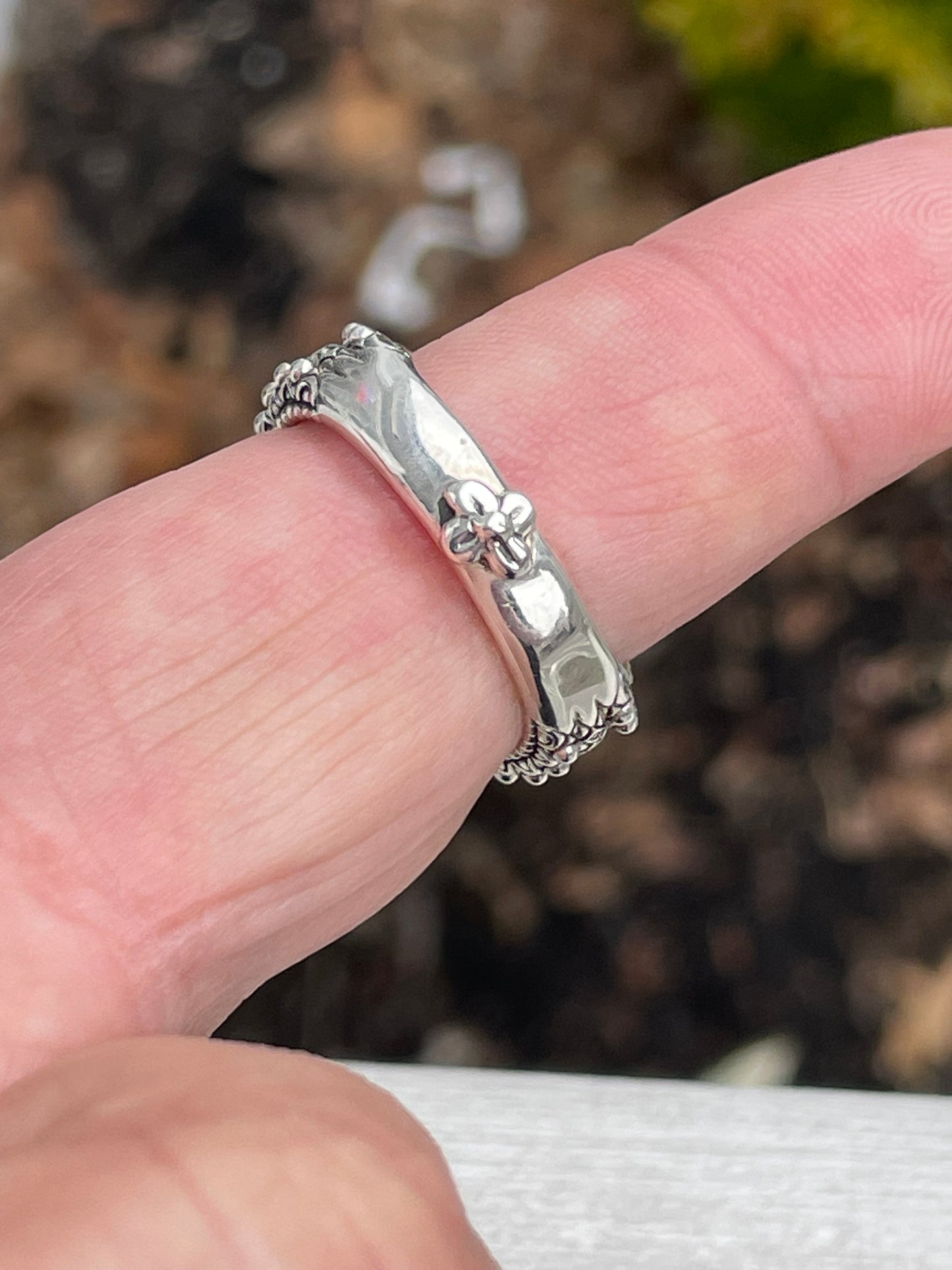 Designer Barbara Bixby Silver & 18k Gold White Topaz Clover Ring Size 9