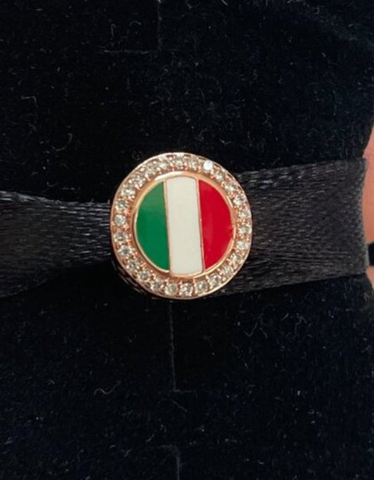 Pandora Italy Country Flag Exclusive Rose Gold Travel Round Signet Charm