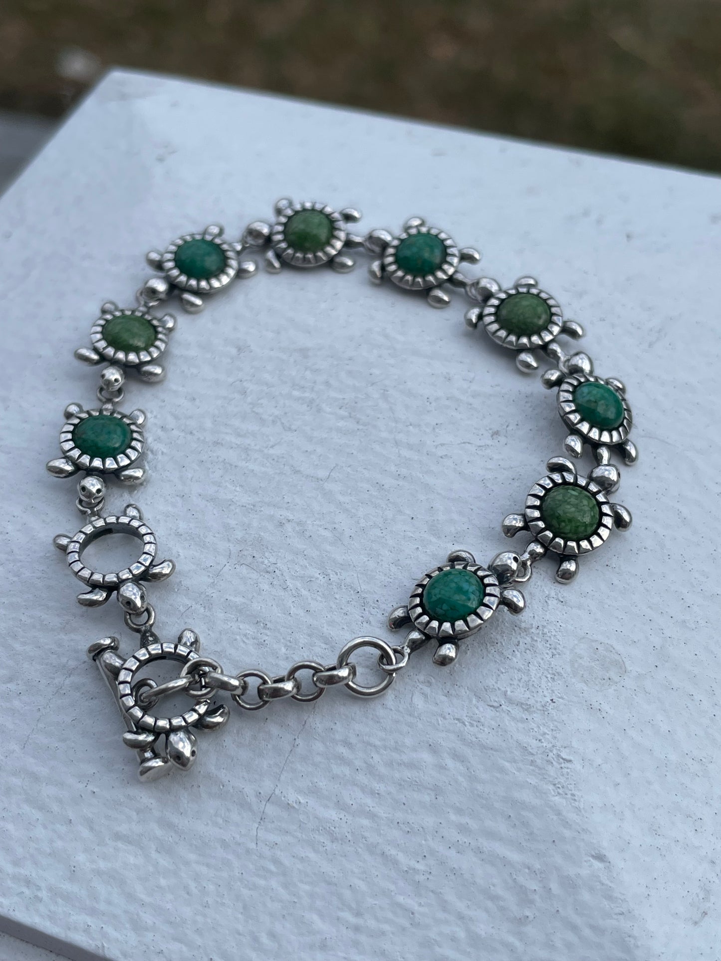 925 Sterling Silver Turquoise Sea Turtle Toggle Lock Bracelet 7”or 7.5”