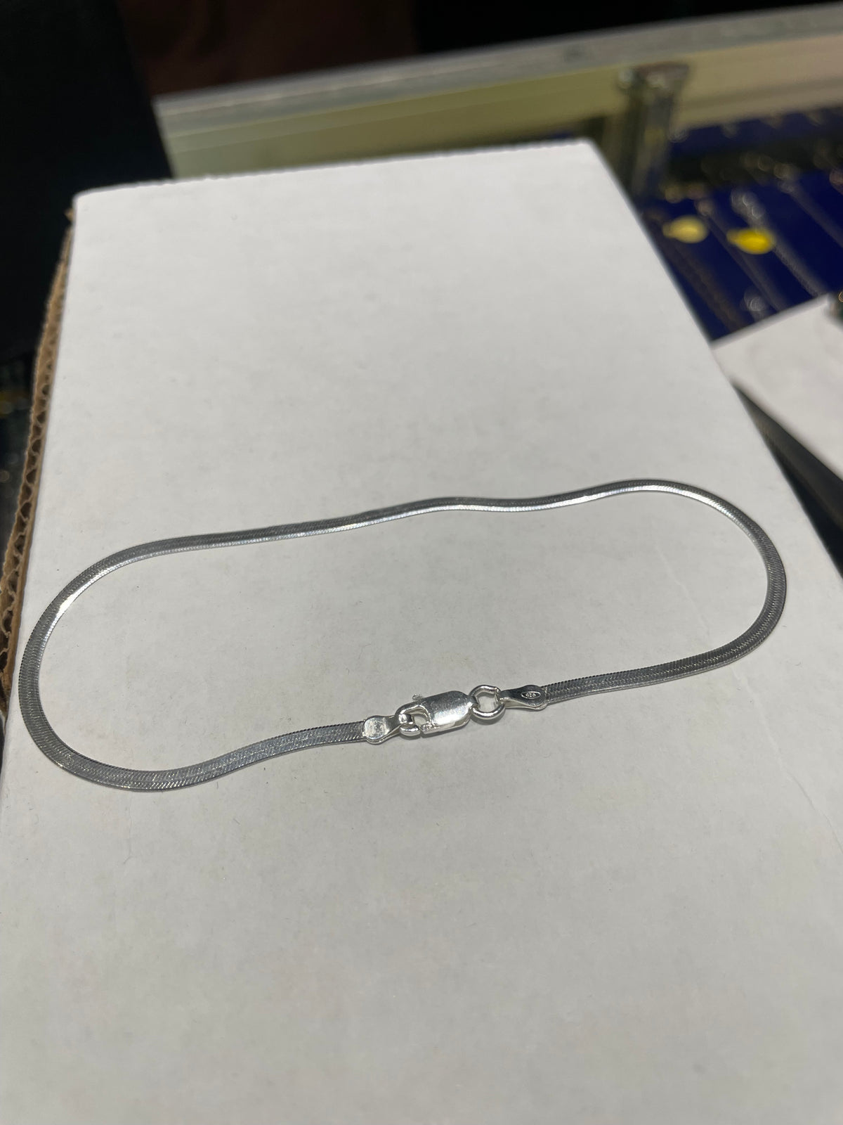925 Sterling Silver 3mm Wide 9” Herringbone Anklet